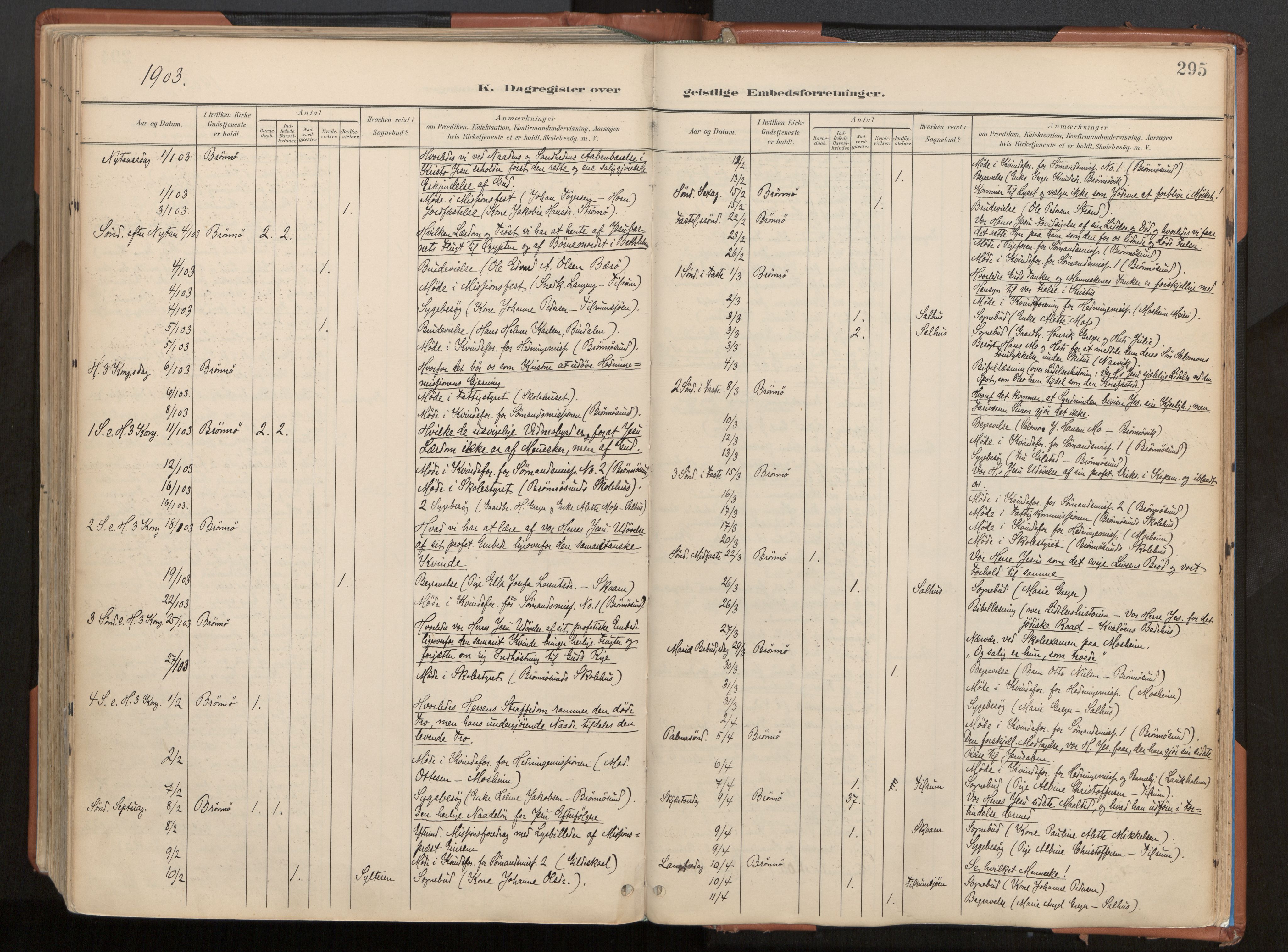 Ministerialprotokoller, klokkerbøker og fødselsregistre - Nordland, SAT/A-1459/813/L0201: Parish register (official) no. 813A11, 1901-1918, p. 295
