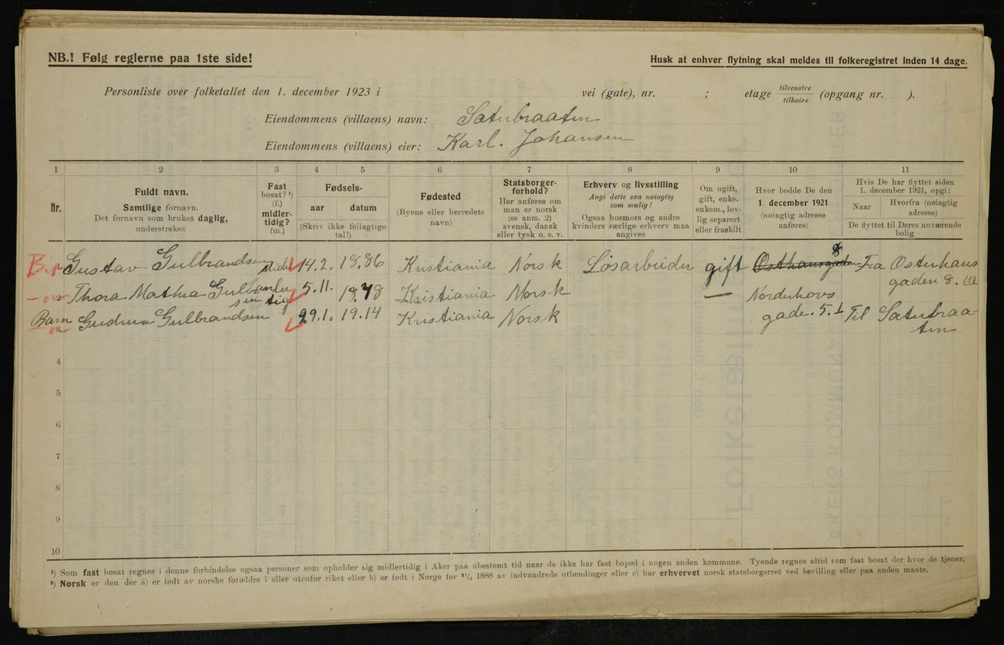 , Municipal Census 1923 for Aker, 1923, p. 42181