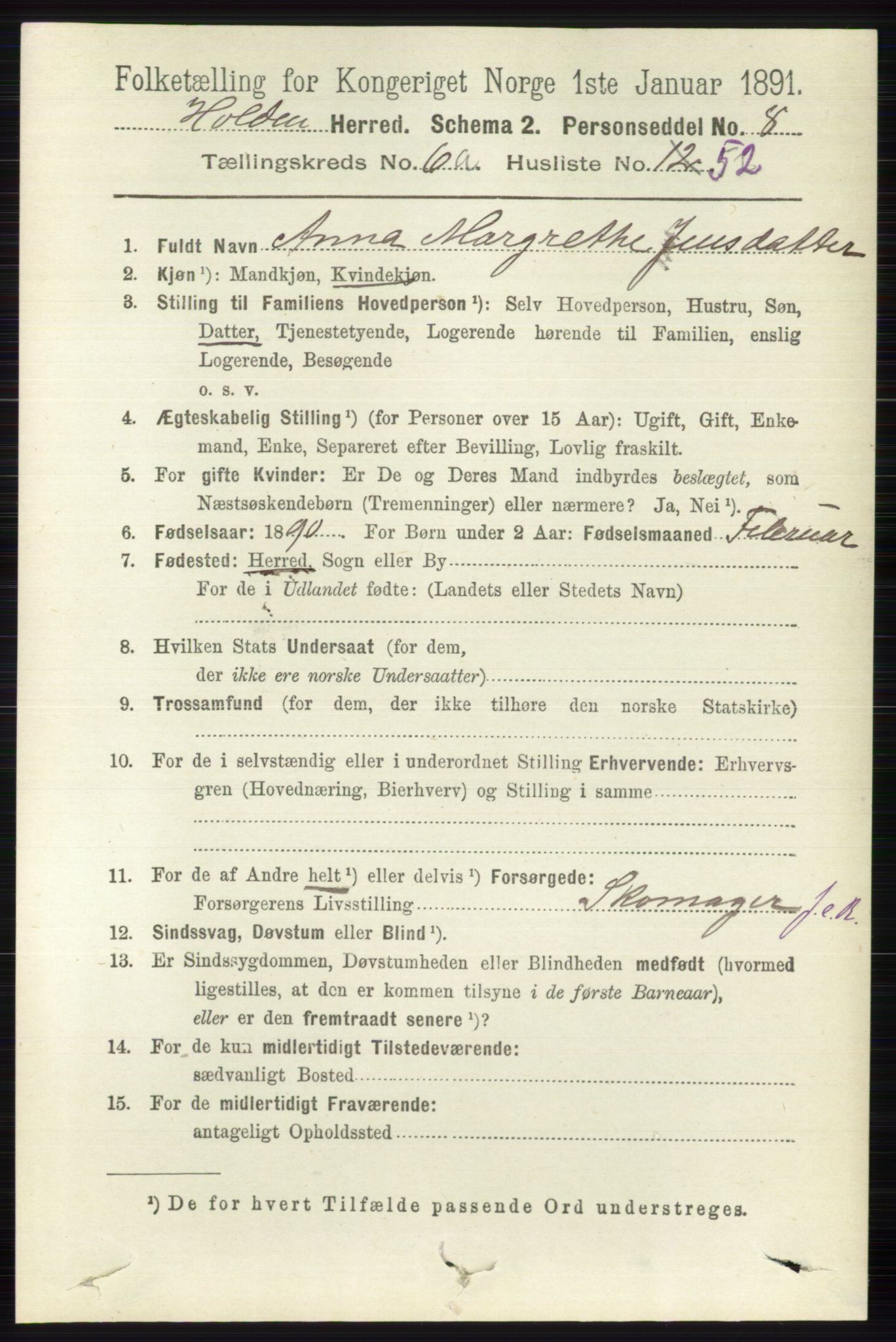 RA, 1891 census for 0819 Holla, 1891, p. 3157