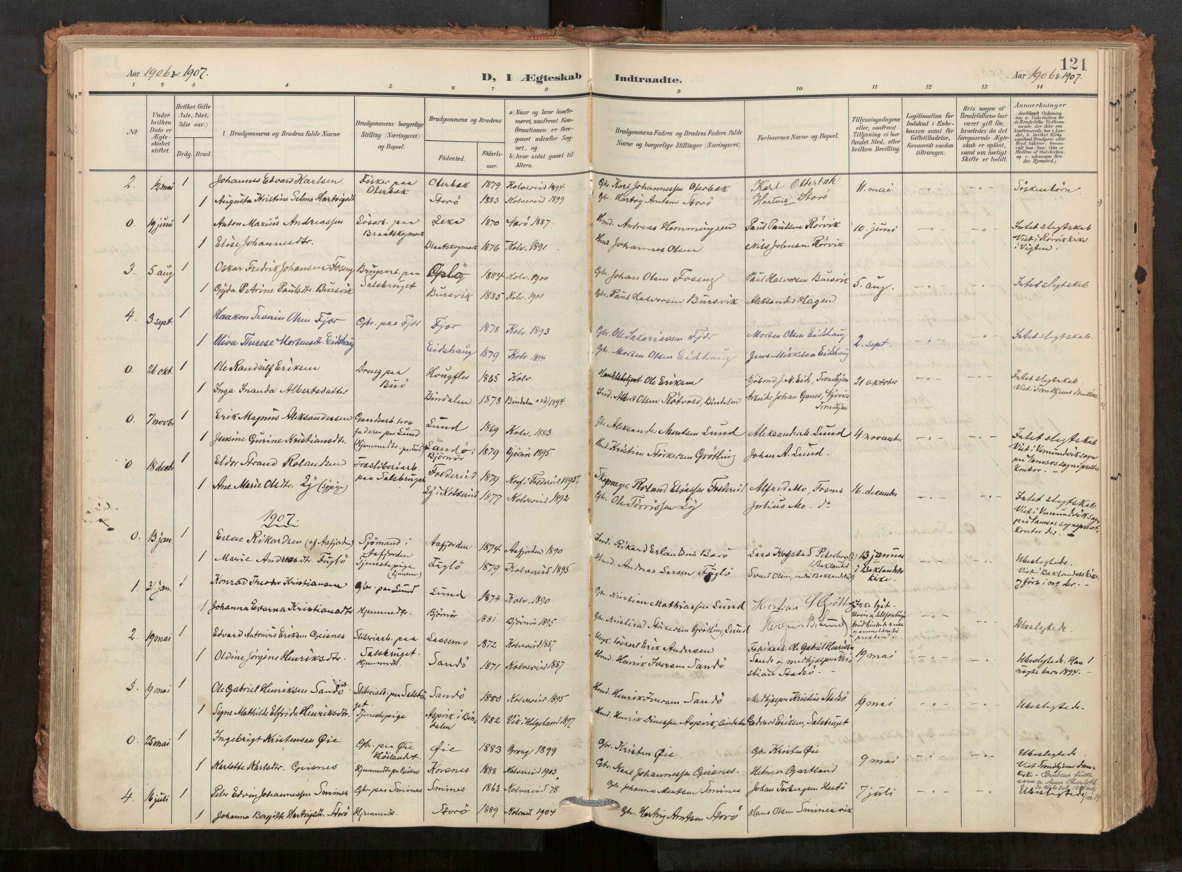 Kolvereid sokneprestkontor, SAT/A-1171/H/Ha/Haa/L0001: Parish register (official) no. 1, 1903-1922, p. 121