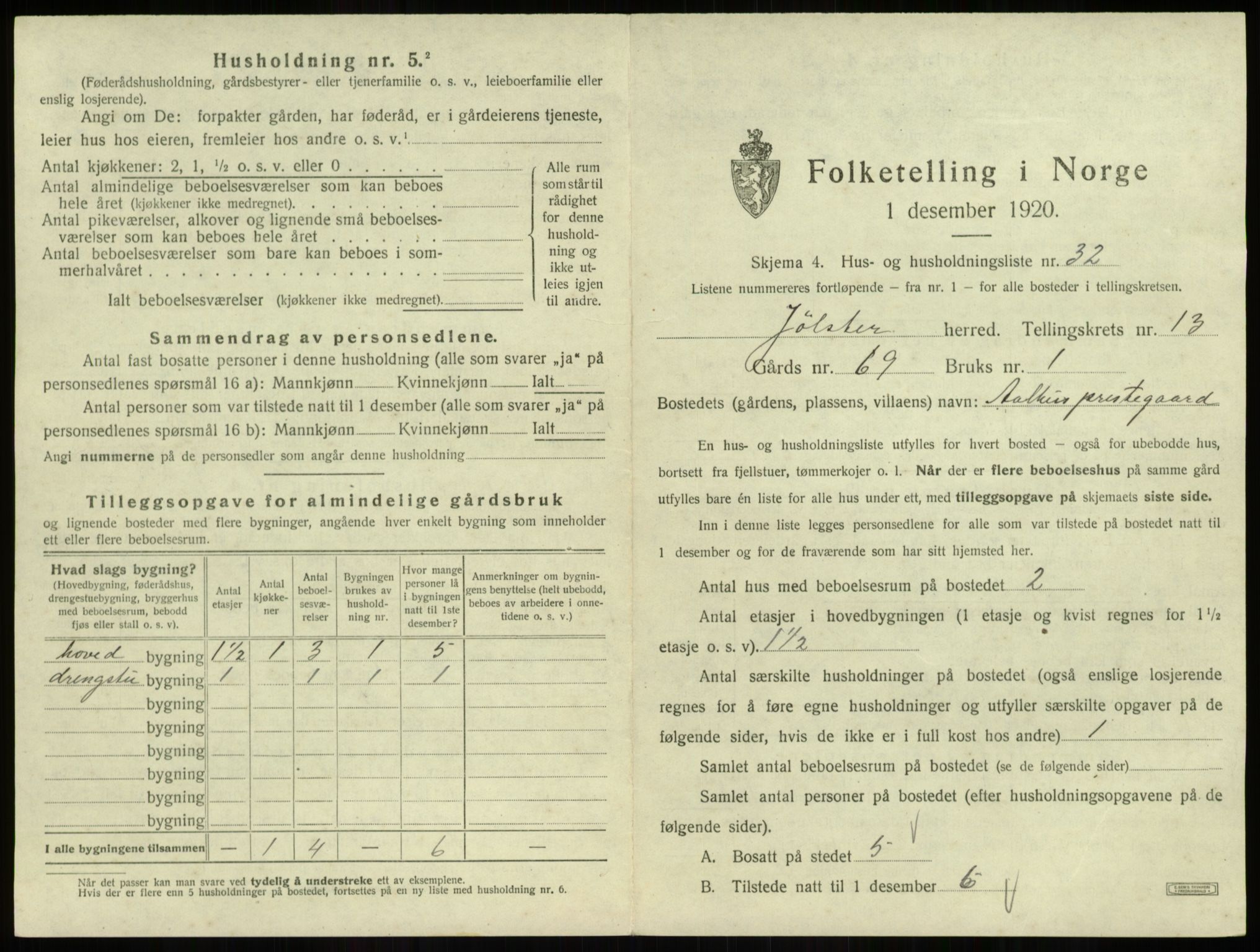 SAB, 1920 census for Jølster, 1920, p. 911