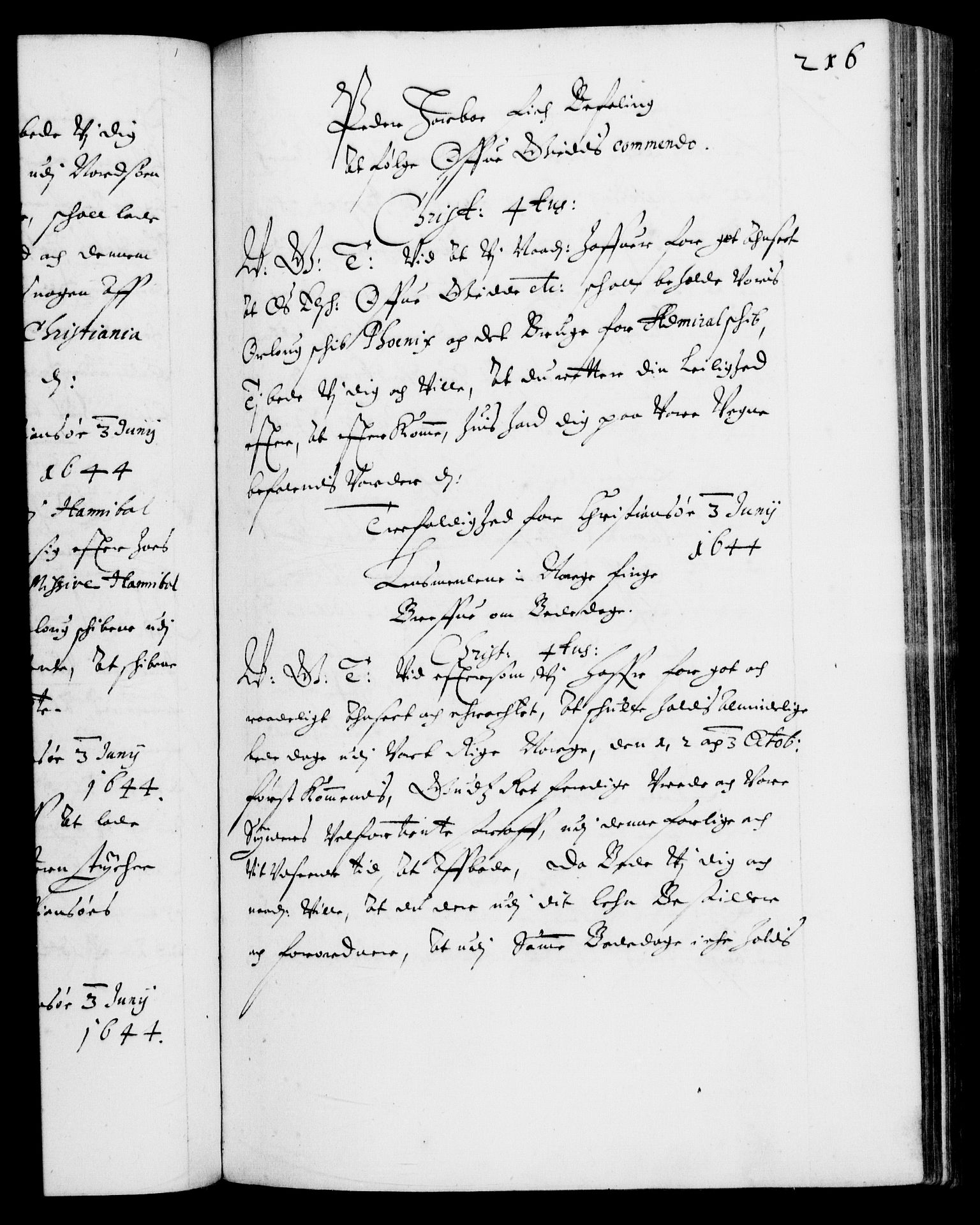 Danske Kanselli 1572-1799, AV/RA-EA-3023/F/Fc/Fca/Fcab/L0007: Norske tegnelser (mikrofilm), 1640-1648, p. 216a