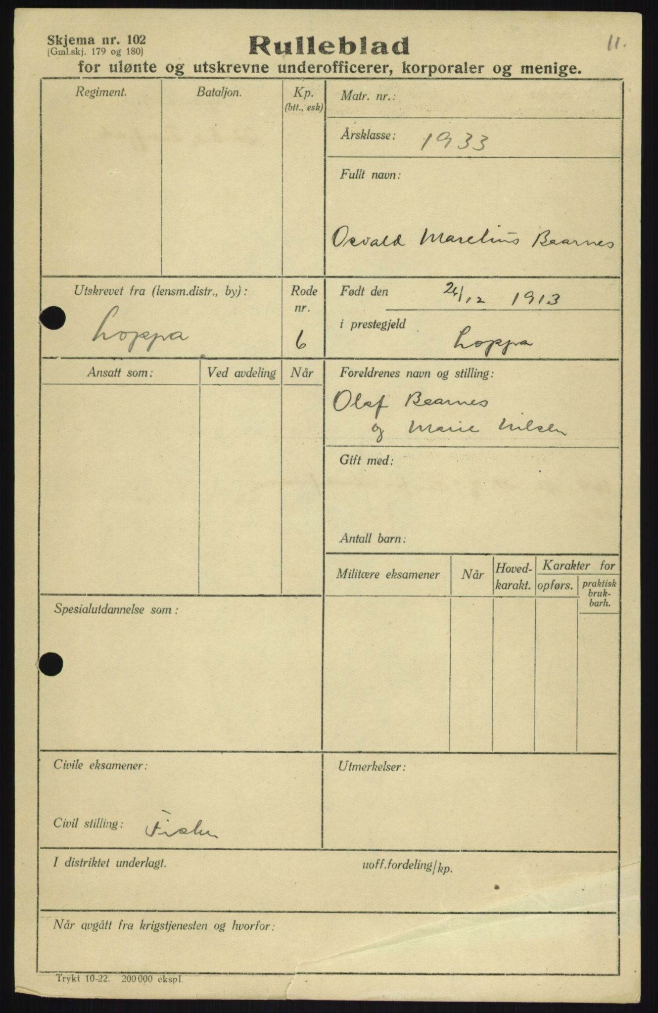 Forsvaret, Troms infanteriregiment nr. 16, AV/RA-RAFA-3146/P/Pa/L0017: Rulleblad for regimentets menige mannskaper, årsklasse 1933, 1933, p. 177