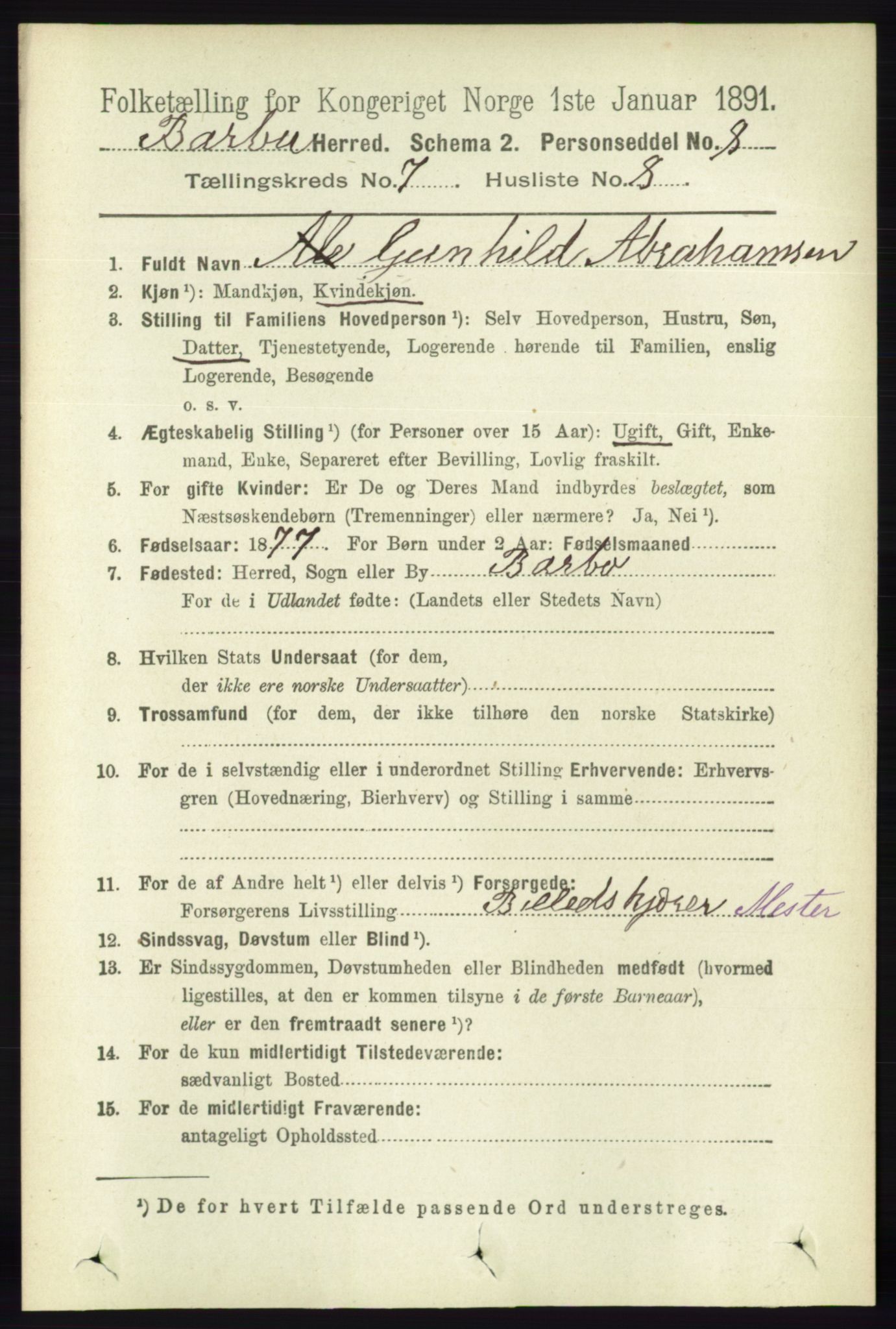RA, 1891 census for 0990 Barbu, 1891, p. 5096