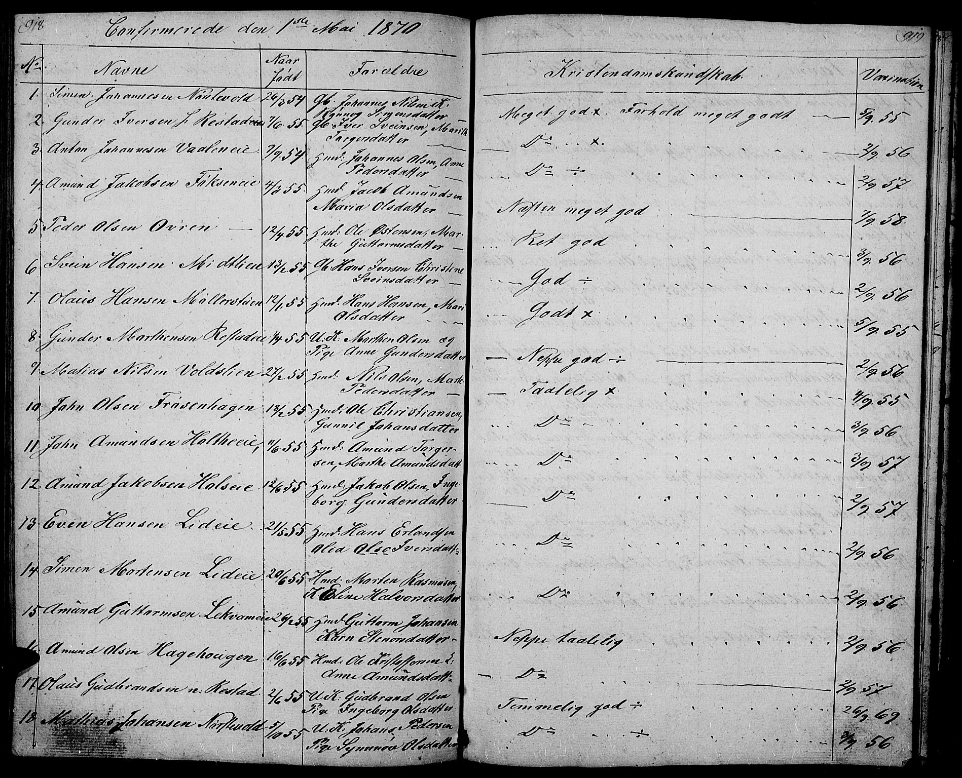 Gausdal prestekontor, SAH/PREST-090/H/Ha/Hab/L0004: Parish register (copy) no. 4, 1835-1870, p. 918-919