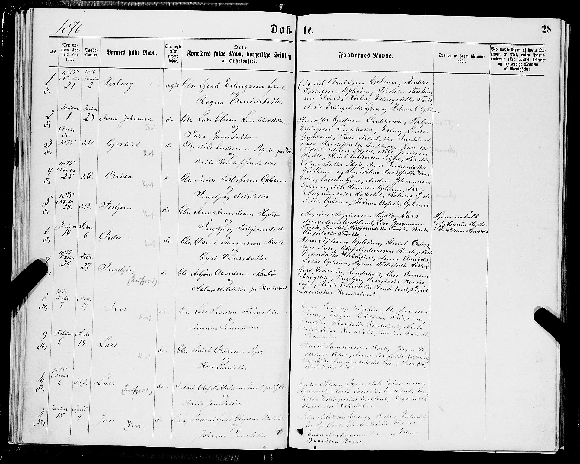 Ulvik sokneprestembete, SAB/A-78801/H/Hab: Parish register (copy) no. A 2, 1869-1882, p. 28