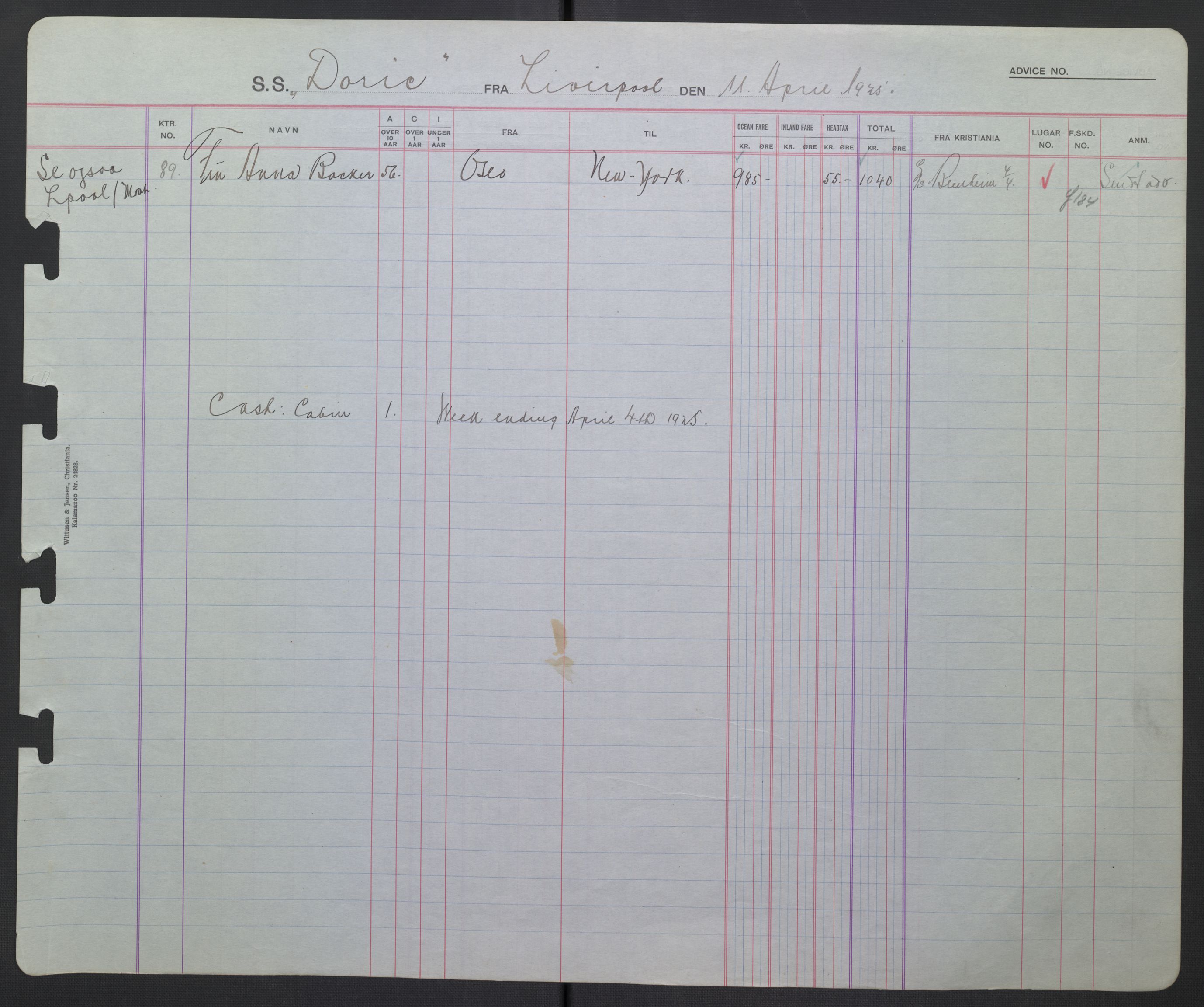 White Star-linjen, AV/SAO-PAO-0201/D/Db/L0002: Passasjerlister, 1924-1927, p. 120