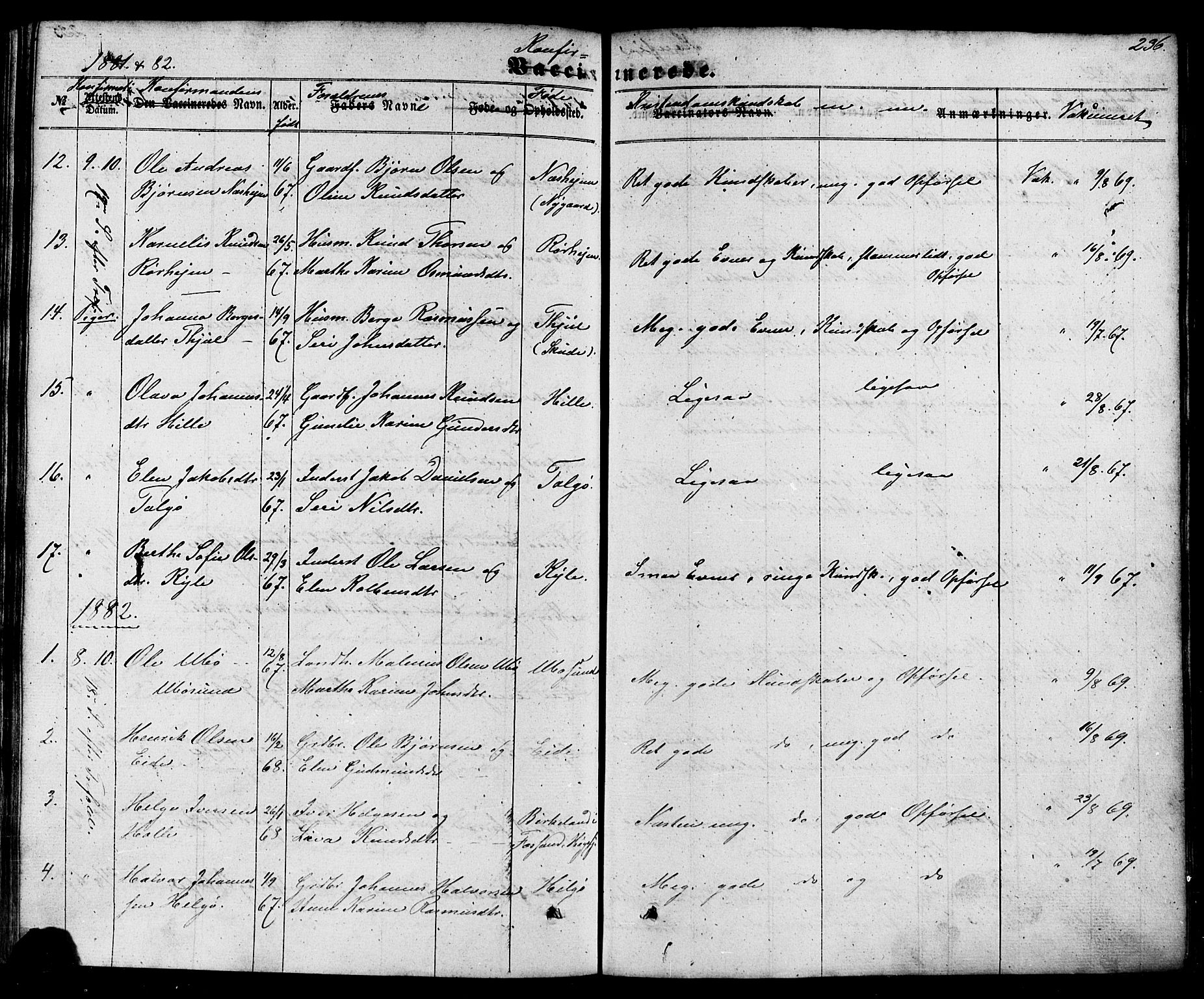 Nedstrand sokneprestkontor, AV/SAST-A-101841/01/IV: Parish register (official) no. A 10, 1861-1887, p. 236