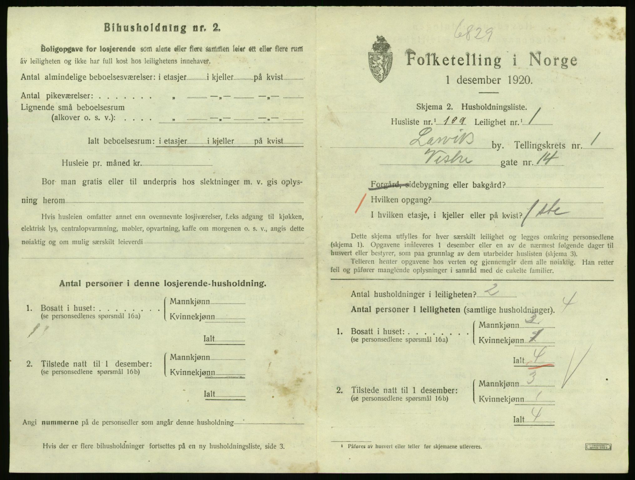 SAKO, 1920 census for Larvik, 1920, p. 3414