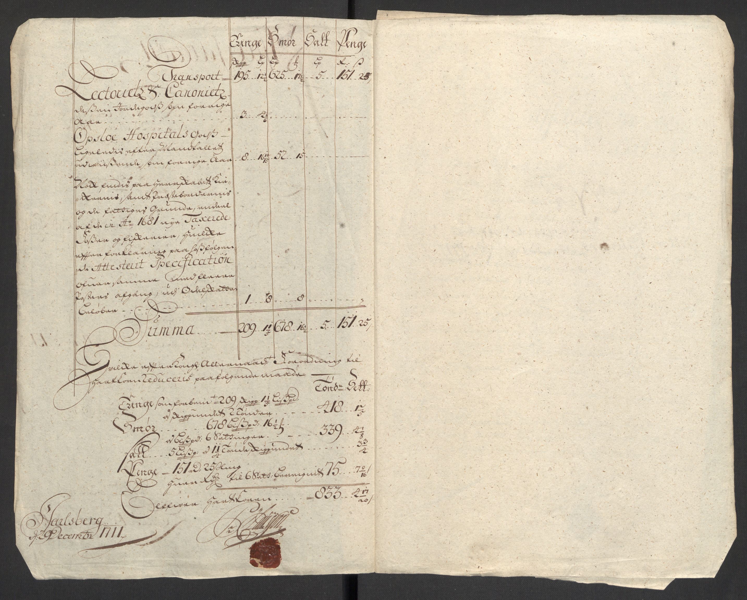 Rentekammeret inntil 1814, Reviderte regnskaper, Fogderegnskap, RA/EA-4092/R32/L1876: Fogderegnskap Jarlsberg grevskap, 1711, p. 127