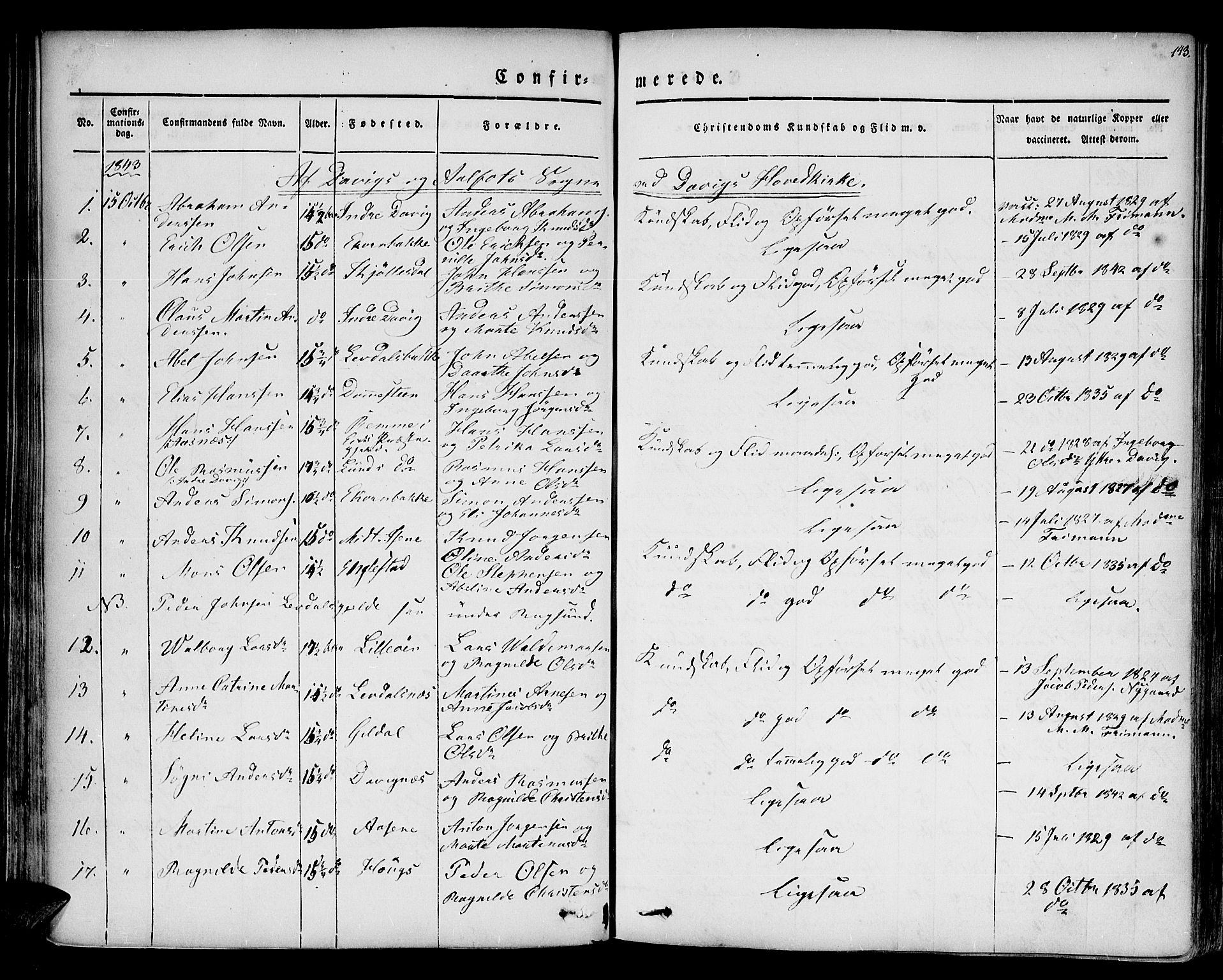 Davik sokneprestembete, SAB/A-79701/H/Haa/Haaa/L0004: Parish register (official) no. A 4, 1830-1849, p. 143
