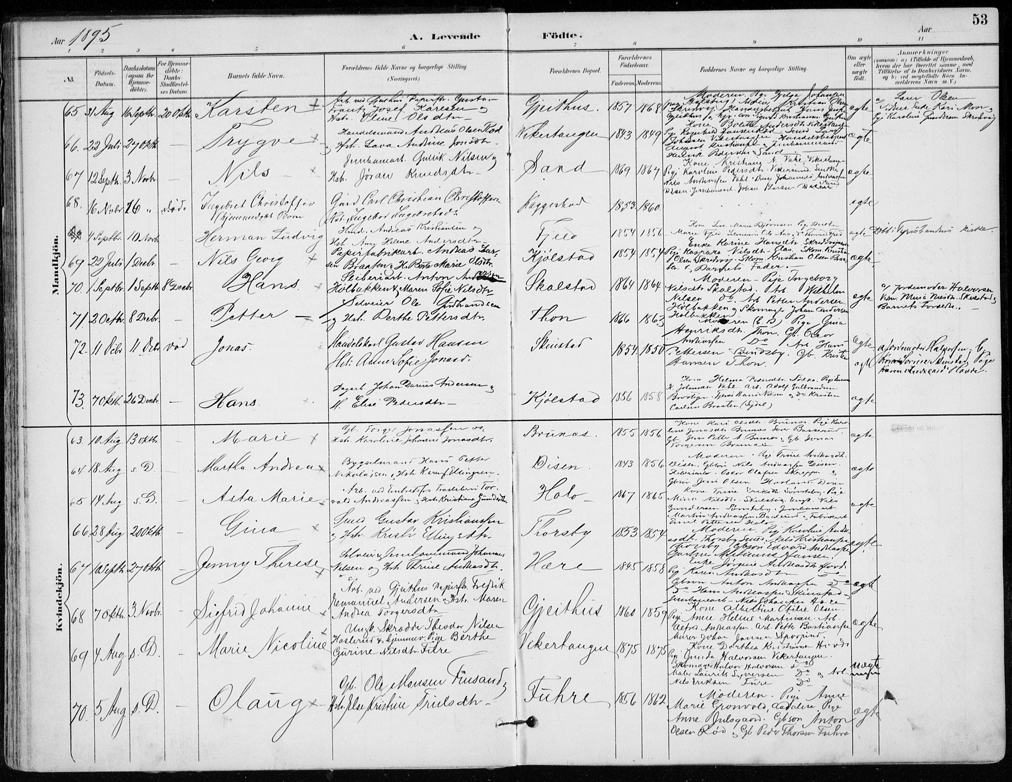 Modum kirkebøker, AV/SAKO-A-234/F/Fa/L0012: Parish register (official) no. 12, 1890-1898, p. 53