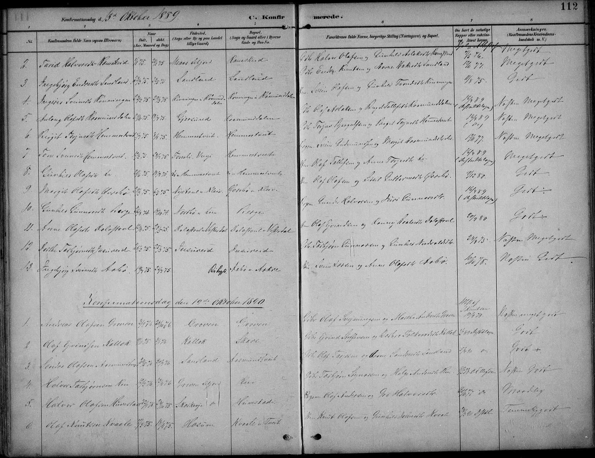 Kviteseid kirkebøker, SAKO/A-276/F/Fb/L0002: Parish register (official) no. II 2, 1882-1916, p. 112