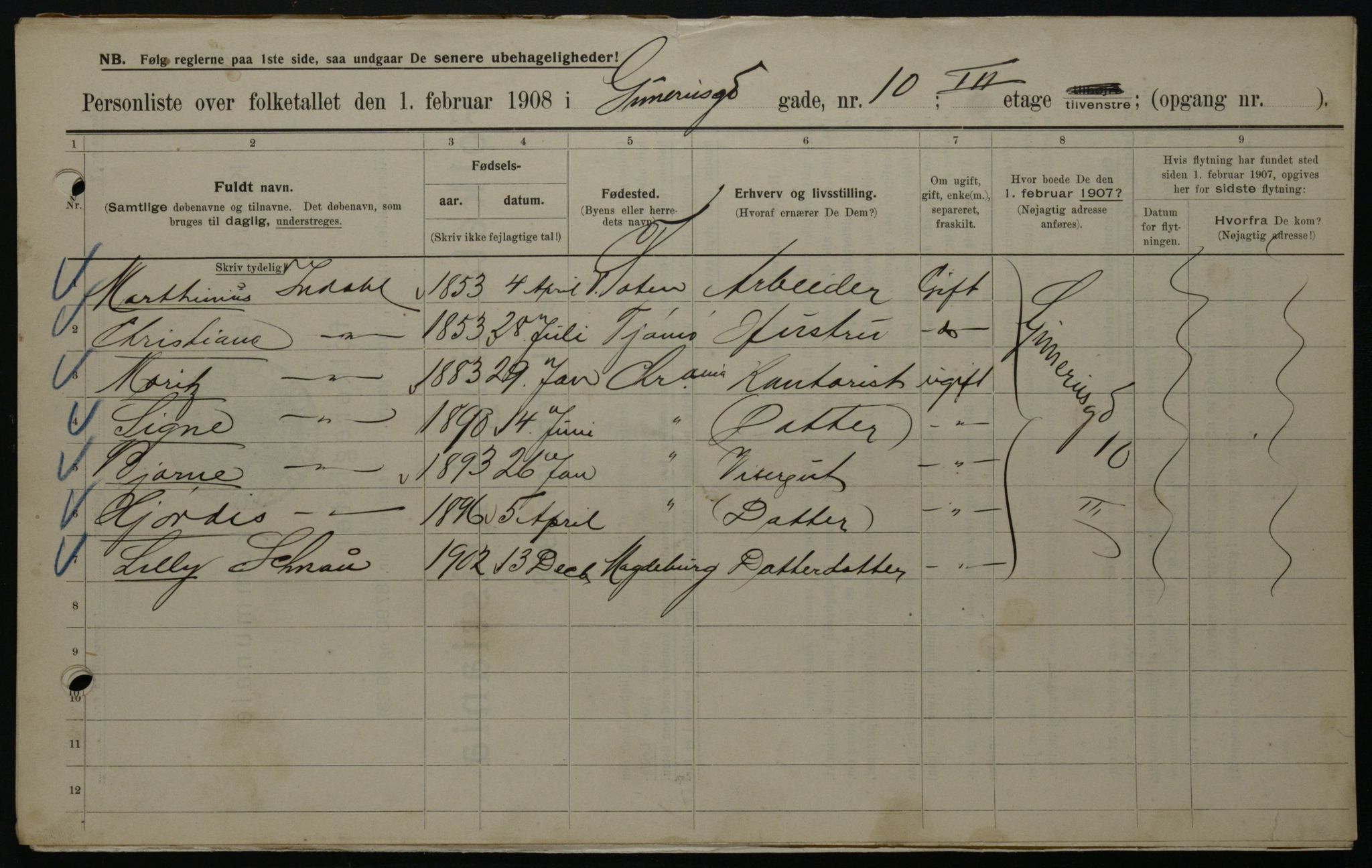 OBA, Municipal Census 1908 for Kristiania, 1908, p. 5158