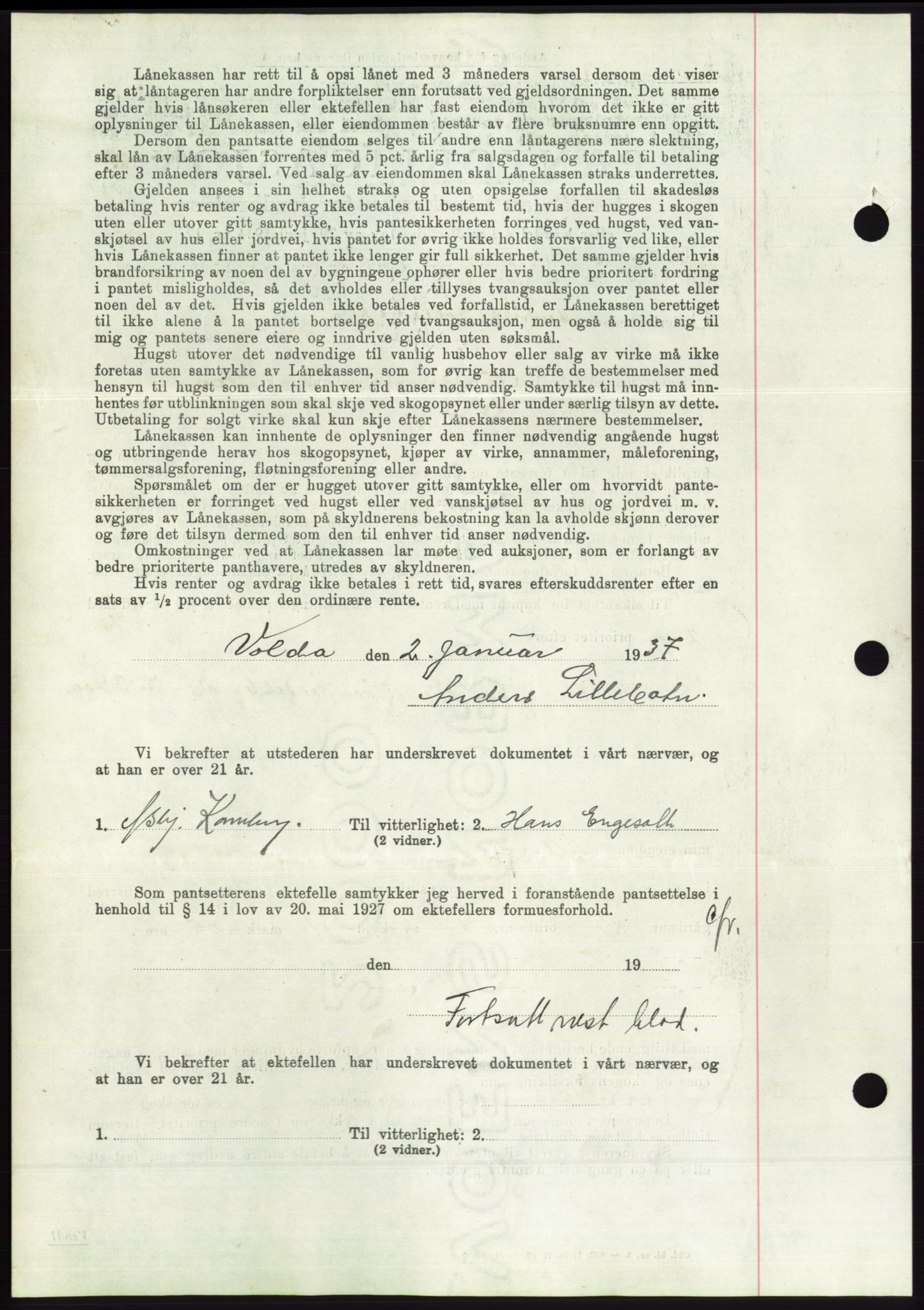 Søre Sunnmøre sorenskriveri, SAT/A-4122/1/2/2C/L0062: Mortgage book no. 56, 1936-1937, Diary no: : 165/1937