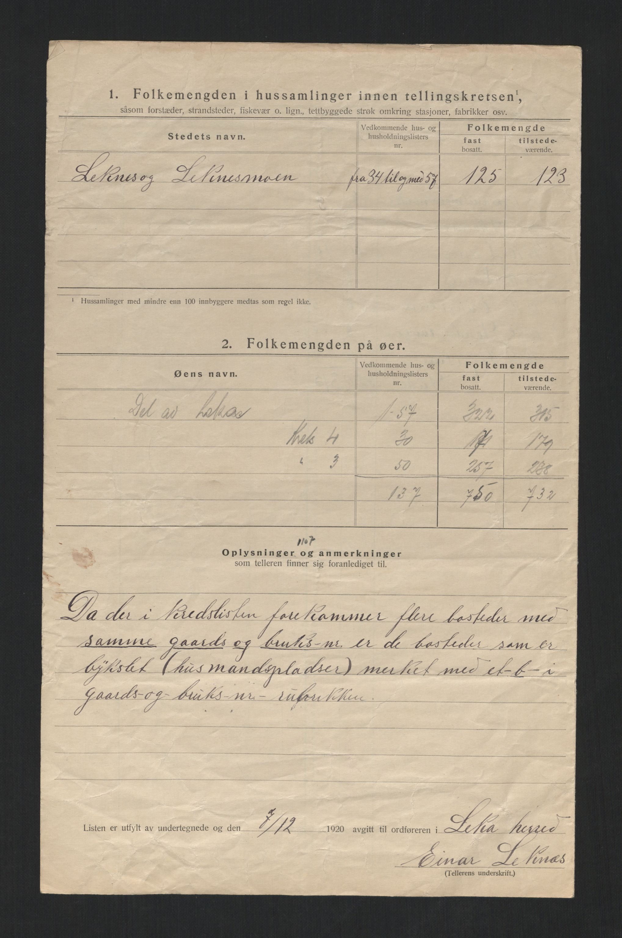 SAT, 1920 census for Leka, 1920, p. 21