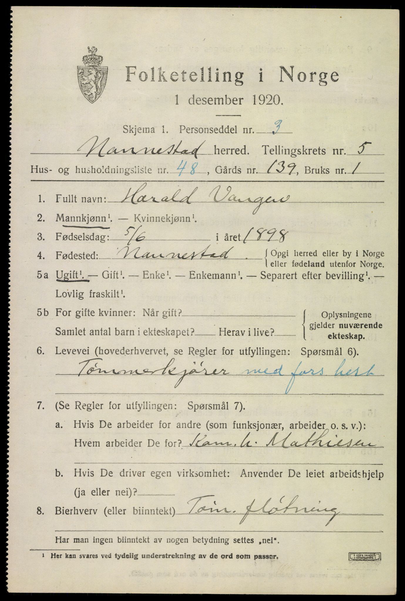 SAO, 1920 census for Nannestad, 1920, p. 7187