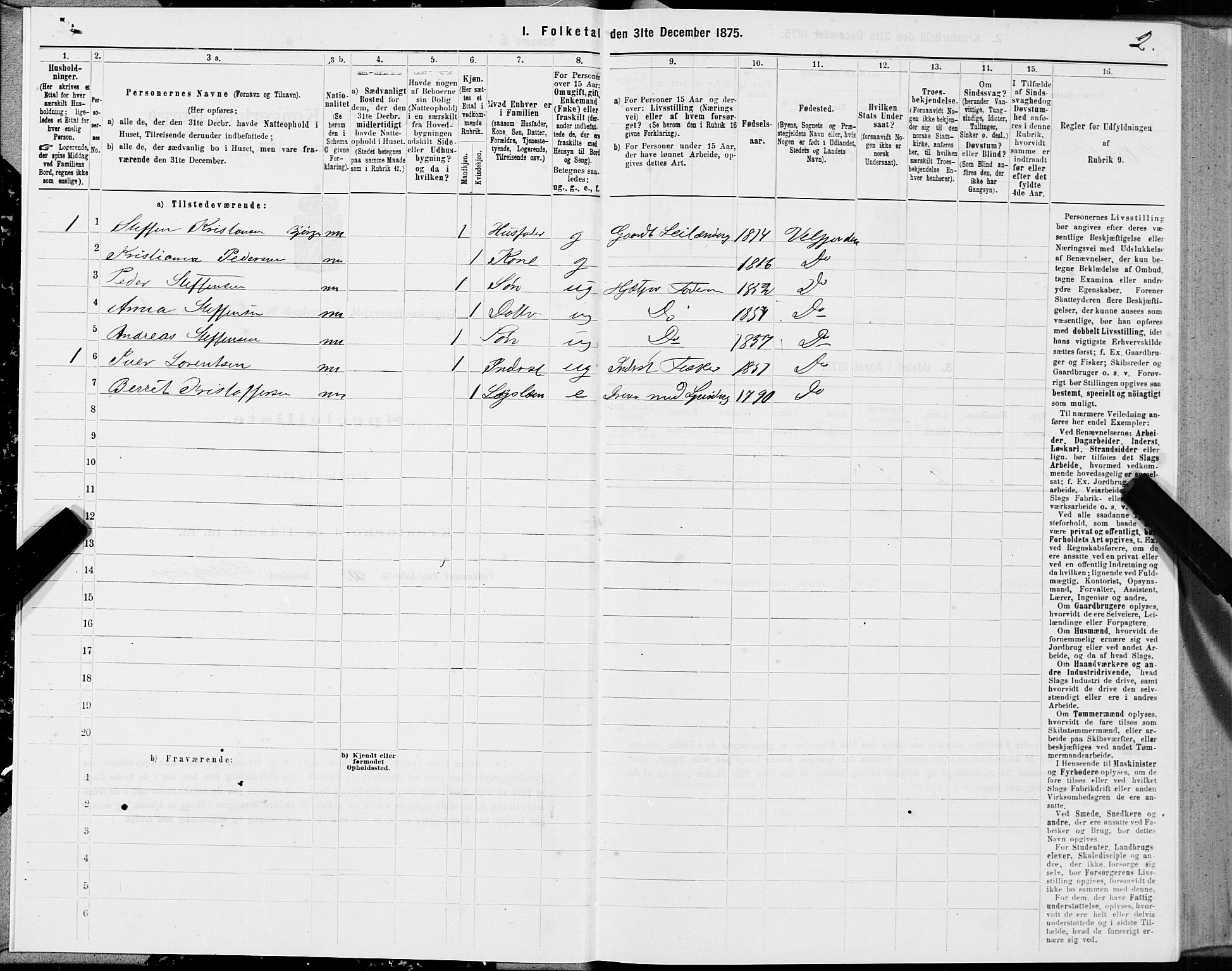 SAT, 1875 census for 1813P Velfjord, 1875, p. 1002