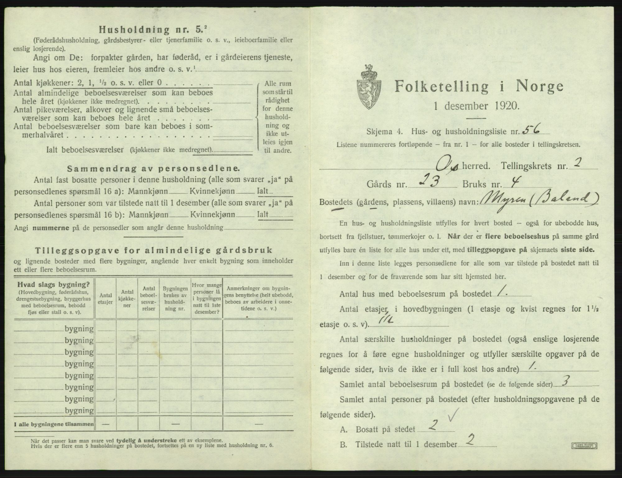 SAB, 1920 census for Os, 1920, p. 249