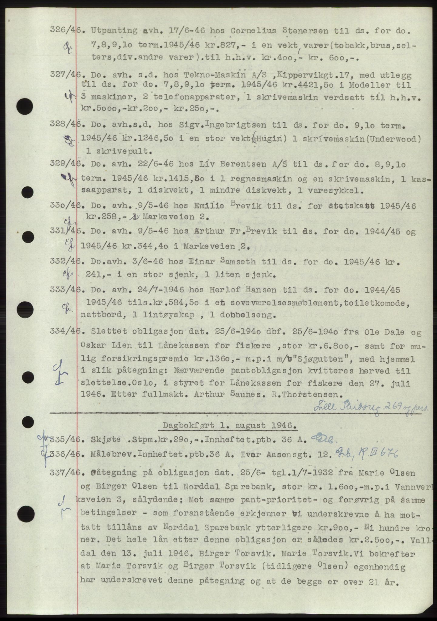 Ålesund byfogd, AV/SAT-A-4384: Mortgage book no. C34-35, 1946-1950, Diary no: : 326/1946