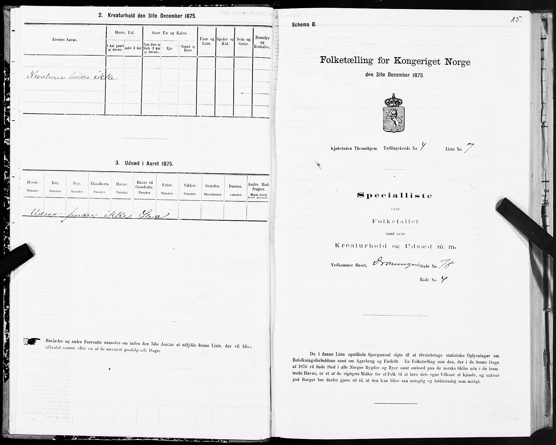 SAT, 1875 census for 1601 Trondheim, 1875, p. 3015