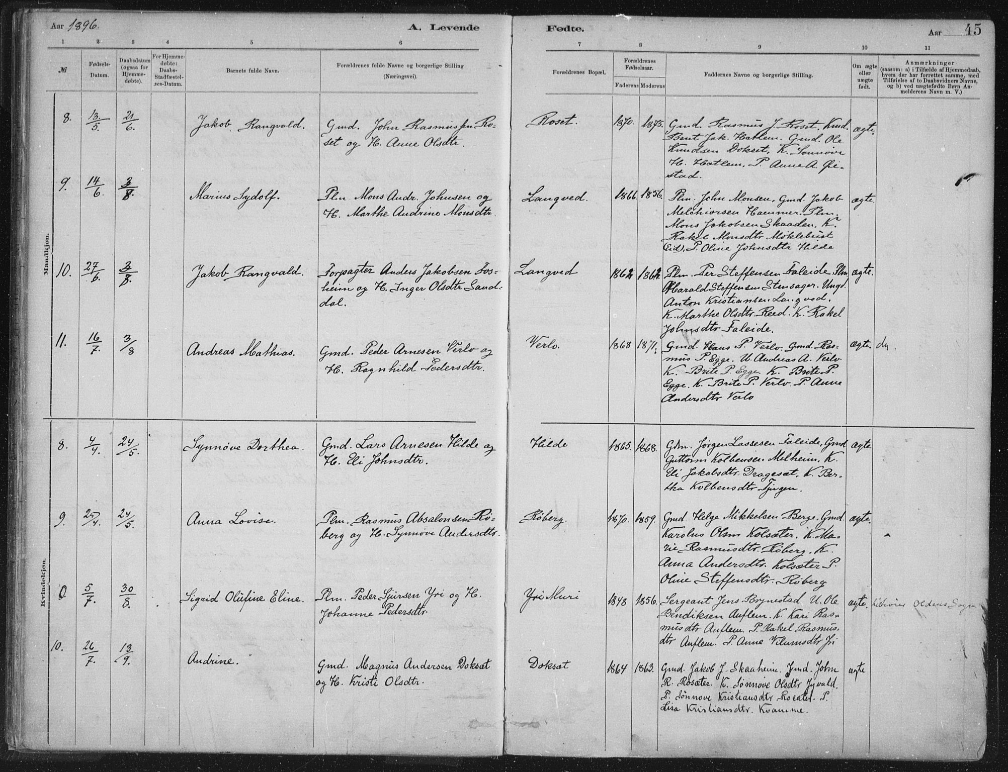 Innvik sokneprestembete, AV/SAB-A-80501: Parish register (official) no. B  1, 1879-1902, p. 45