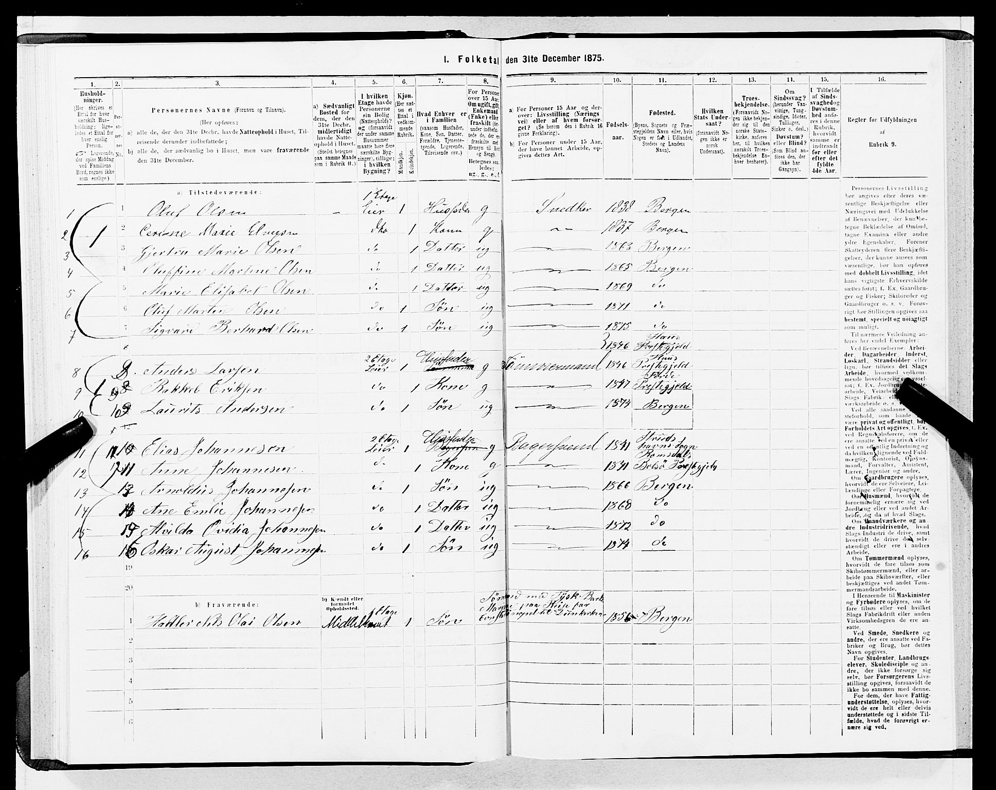 SAB, 1875 census for 1301 Bergen, 1875, p. 952