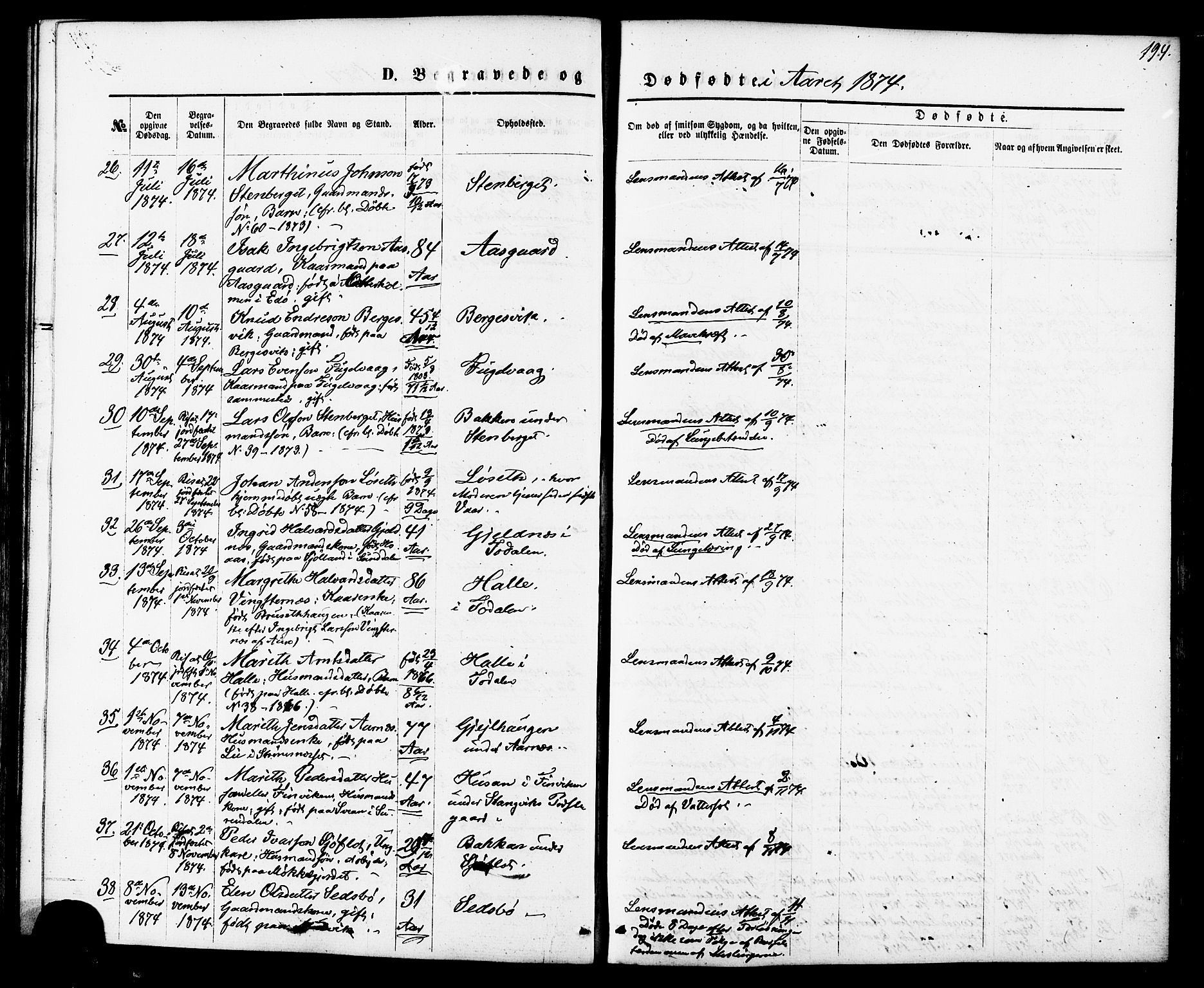 Ministerialprotokoller, klokkerbøker og fødselsregistre - Møre og Romsdal, AV/SAT-A-1454/592/L1027: Parish register (official) no. 592A05, 1865-1878, p. 194