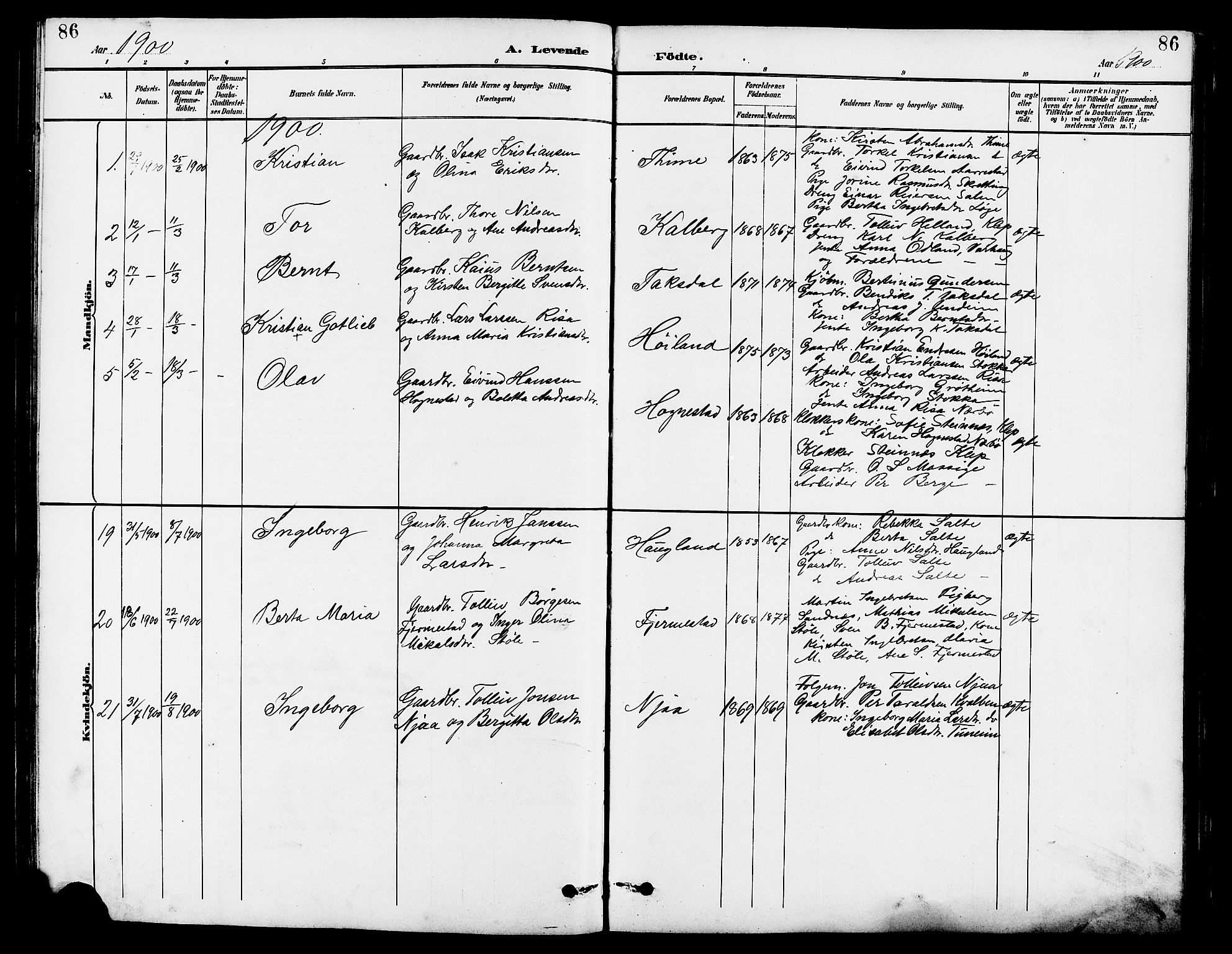 Lye sokneprestkontor, AV/SAST-A-101794/001/30BB/L0007: Parish register (copy) no. B 8, 1889-1909, p. 86