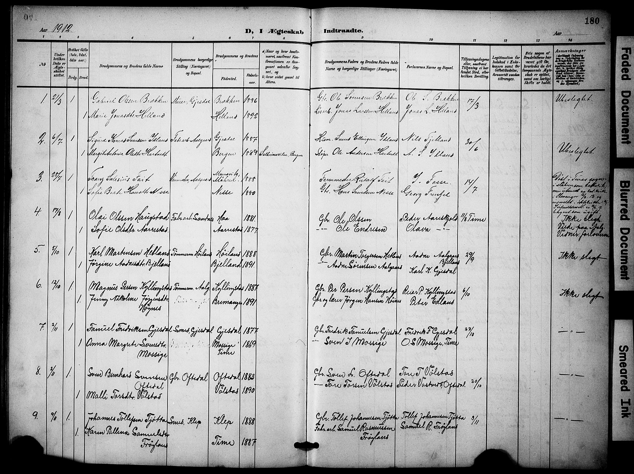 Lye sokneprestkontor, AV/SAST-A-101794/001/30BB/L0009: Parish register (copy) no. B 9, 1902-1923, p. 180