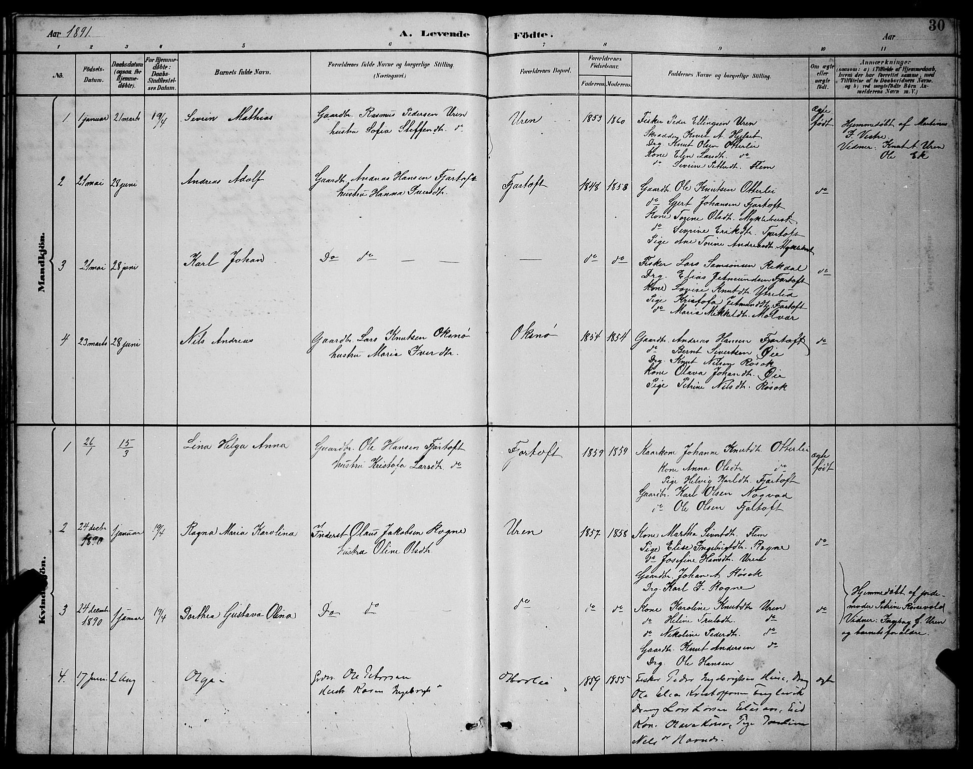 Ministerialprotokoller, klokkerbøker og fødselsregistre - Møre og Romsdal, AV/SAT-A-1454/538/L0523: Parish register (copy) no. 538C01, 1881-1900, p. 30