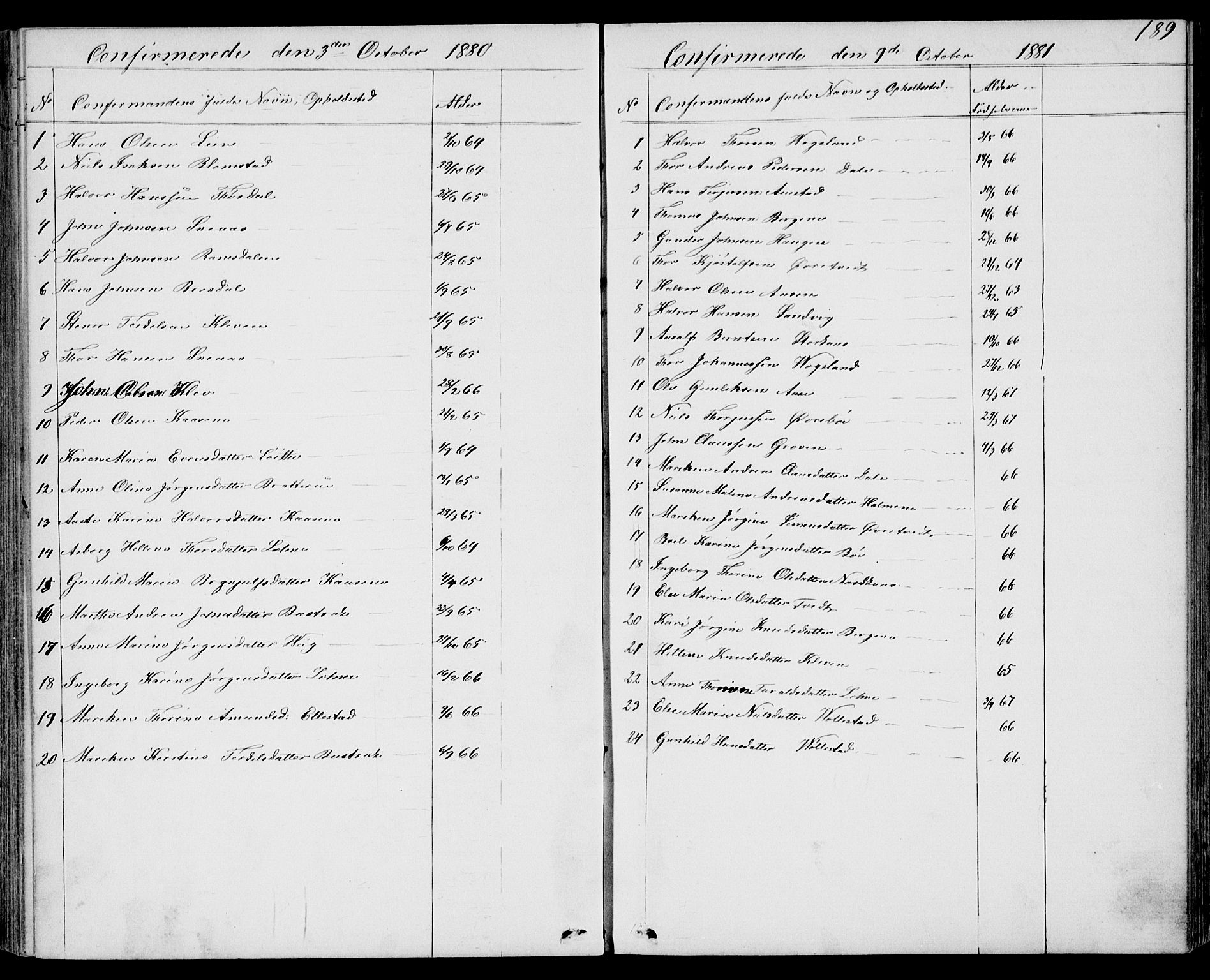 Drangedal kirkebøker, SAKO/A-258/G/Gb/L0001: Parish register (copy) no. II 1, 1856-1894, p. 189