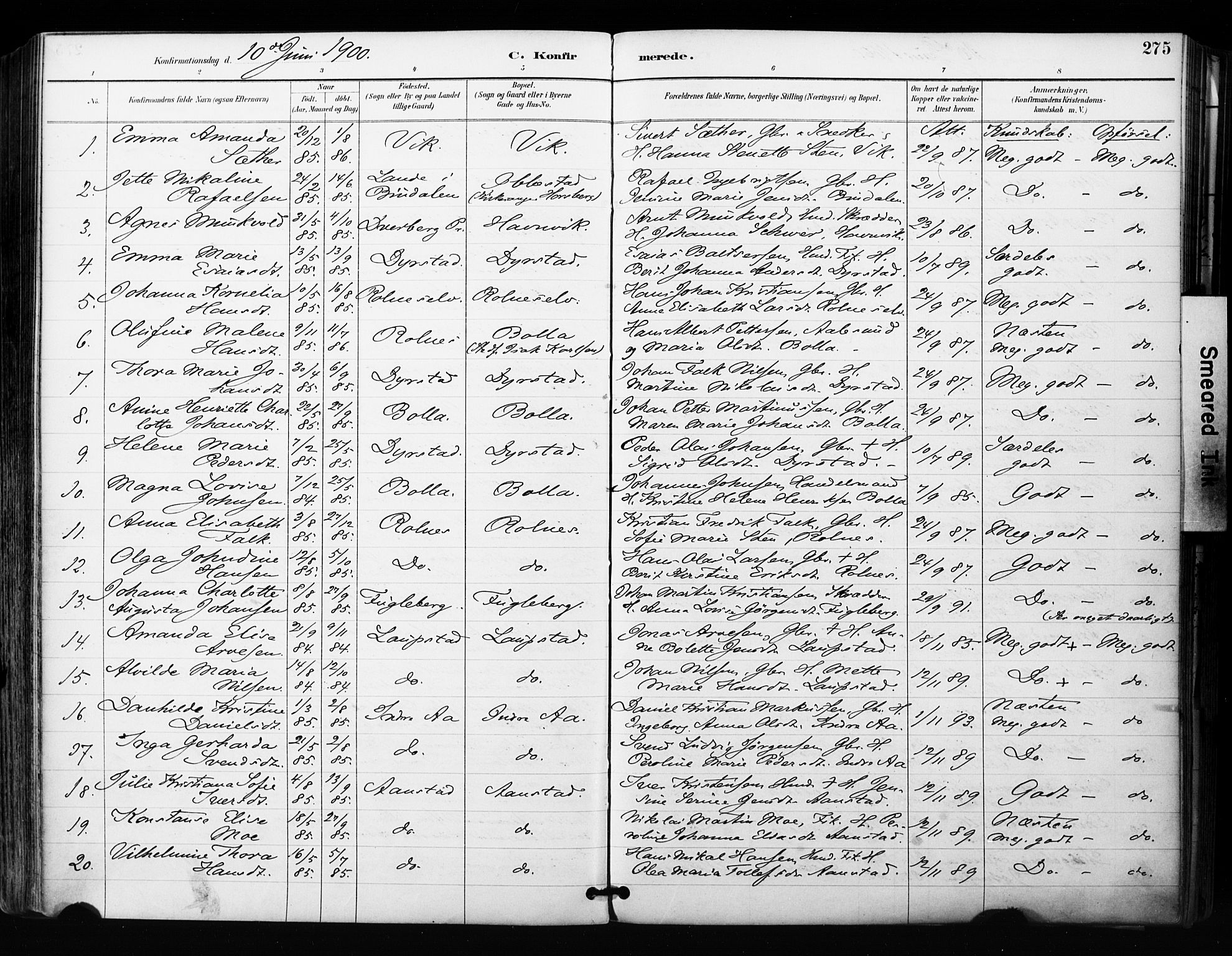 Ibestad sokneprestembete, SATØ/S-0077/H/Ha/Haa/L0012kirke: Parish register (official) no. 12, 1890-1900, p. 275