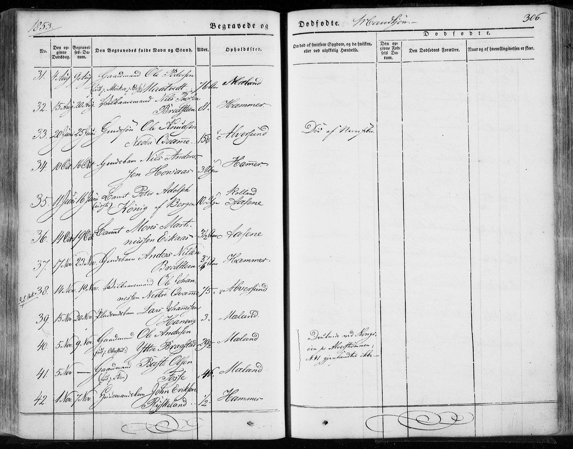 Hamre sokneprestembete, AV/SAB-A-75501/H/Ha/Haa/Haaa/L0013: Parish register (official) no. A 13, 1846-1857, p. 306