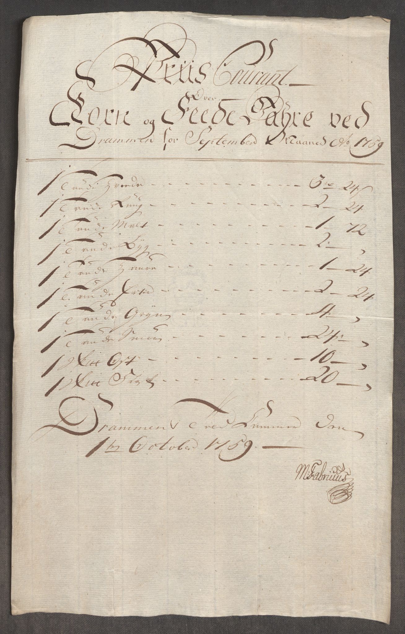 Rentekammeret inntil 1814, Realistisk ordnet avdeling, AV/RA-EA-4070/Oe/L0006: [Ø1]: Priskuranter, 1758-1760, p. 471