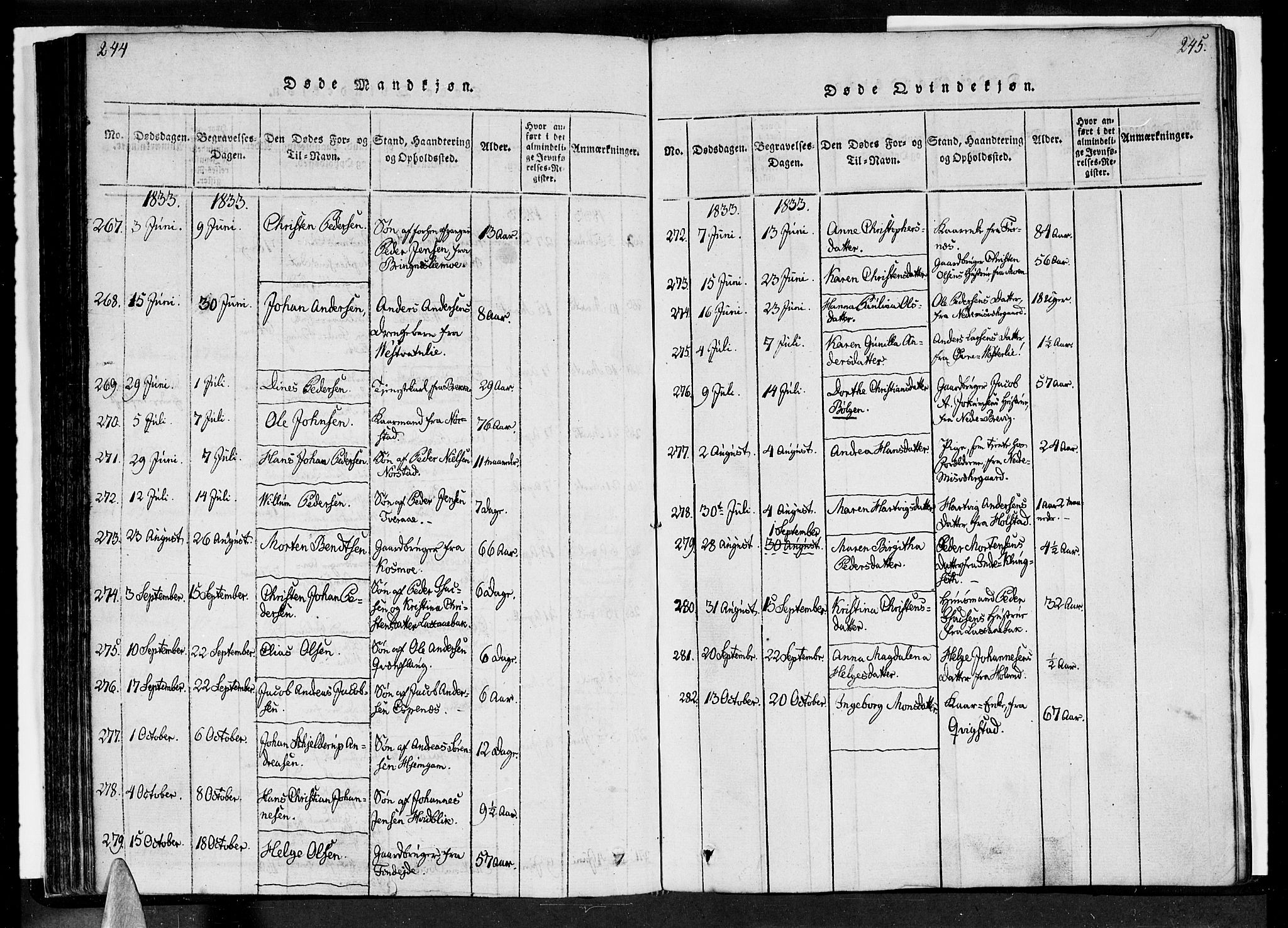 Ministerialprotokoller, klokkerbøker og fødselsregistre - Nordland, SAT/A-1459/852/L0736: Parish register (official) no. 852A06, 1820-1833, p. 244-245