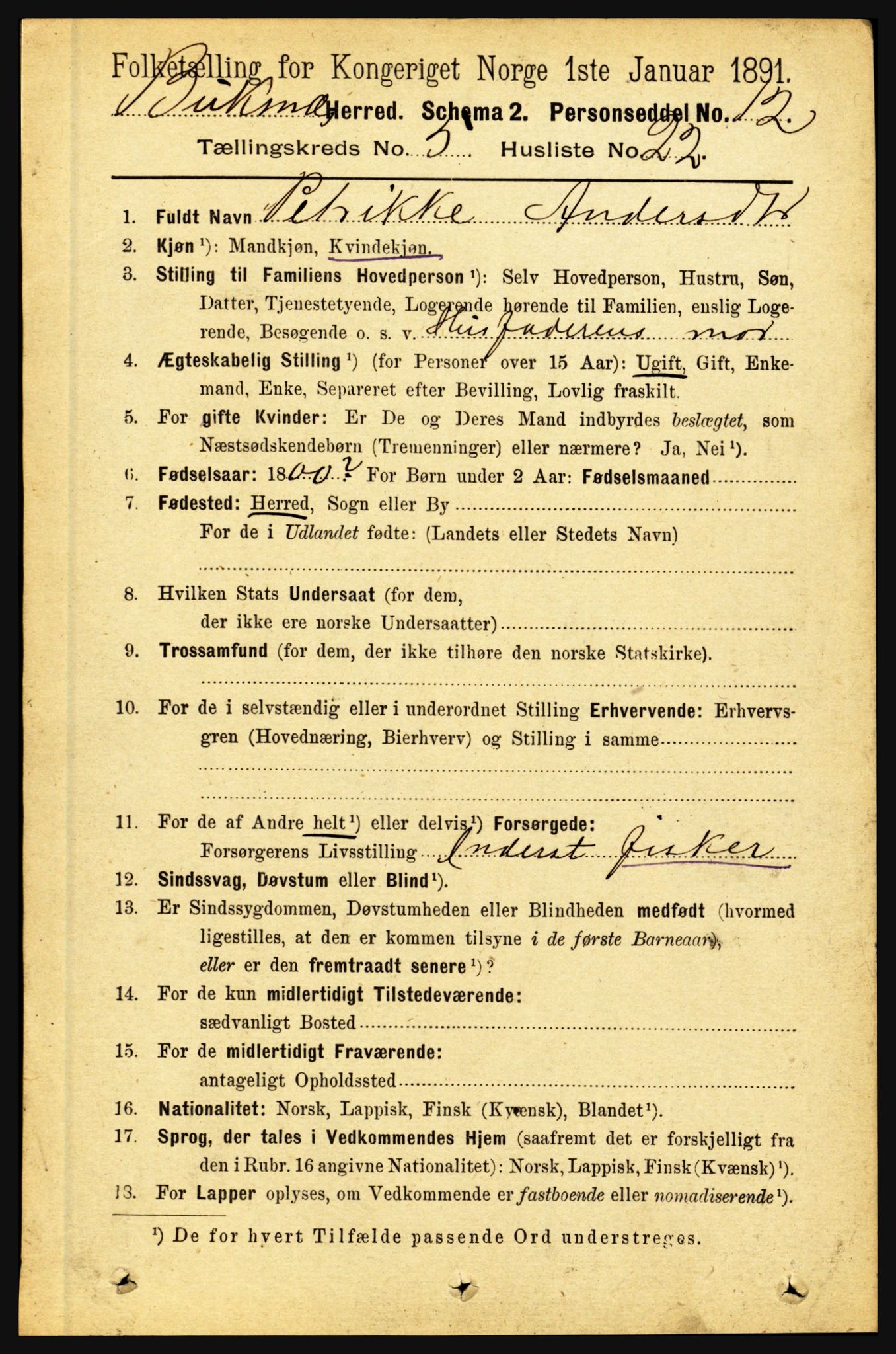 RA, 1891 census for 1860 Buksnes, 1891, p. 4018