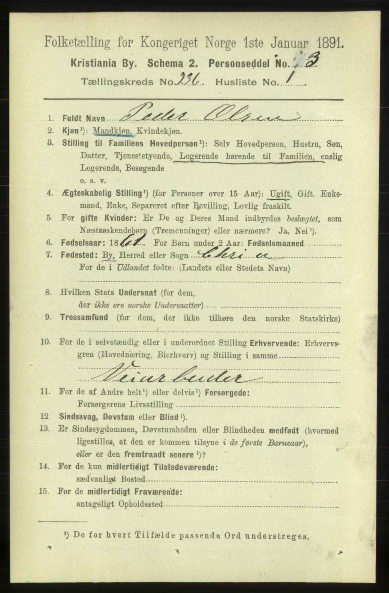 RA, 1891 census for 0301 Kristiania, 1891, p. 144005