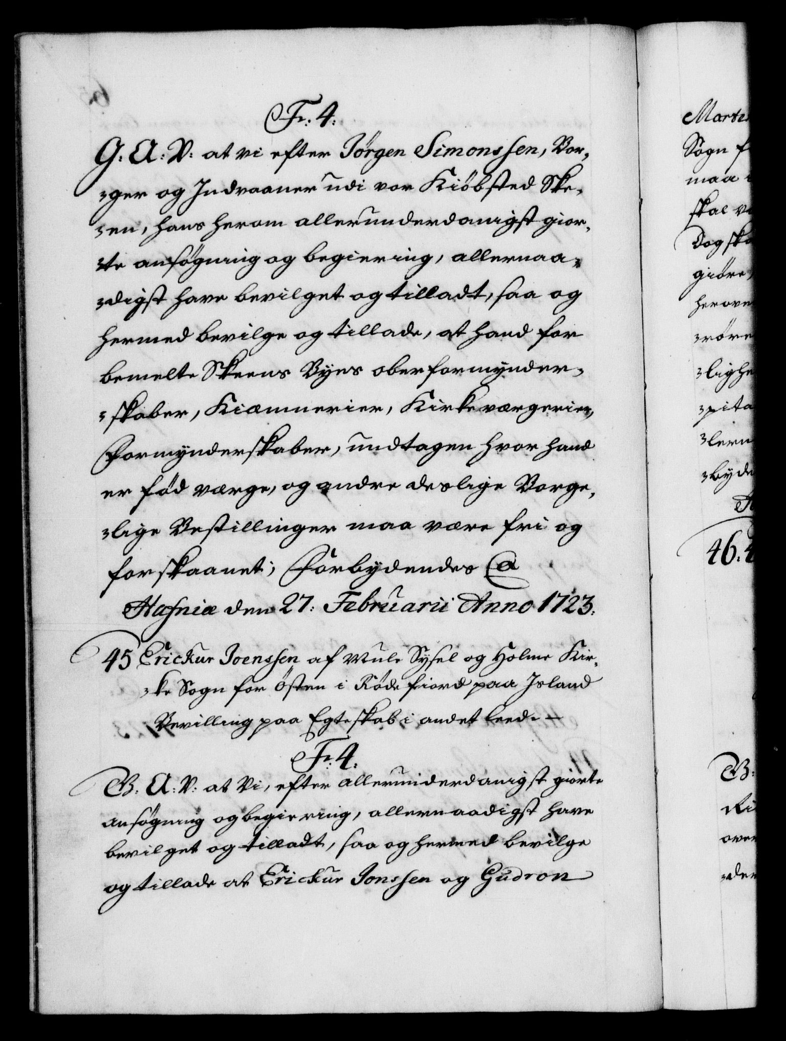 Danske Kanselli 1572-1799, AV/RA-EA-3023/F/Fc/Fca/Fcaa/L0024: Norske registre, 1723-1725, p. 65b