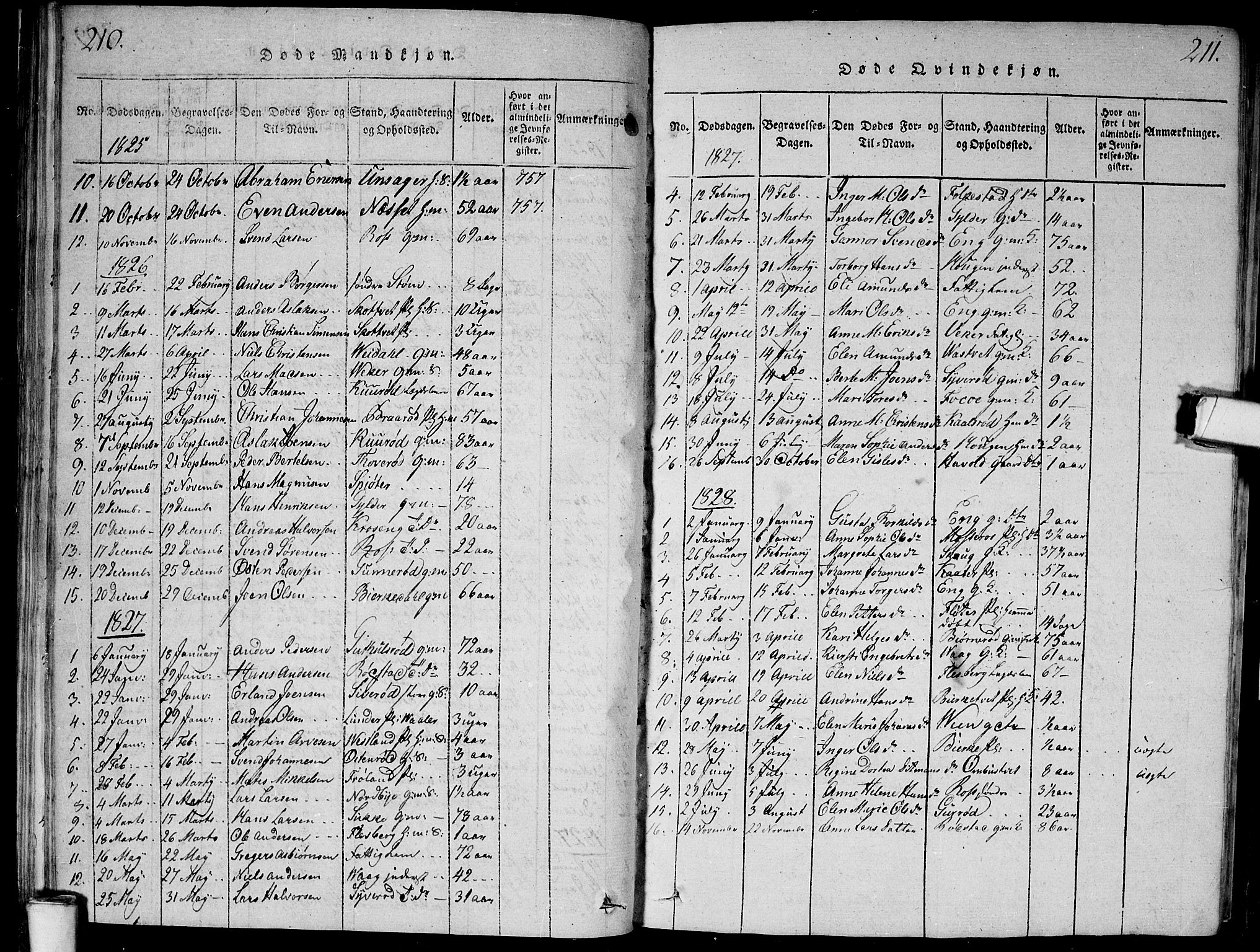 Våler prestekontor Kirkebøker, SAO/A-11083/G/Ga/L0001: Parish register (copy) no. I 1, 1815-1839, p. 210-211