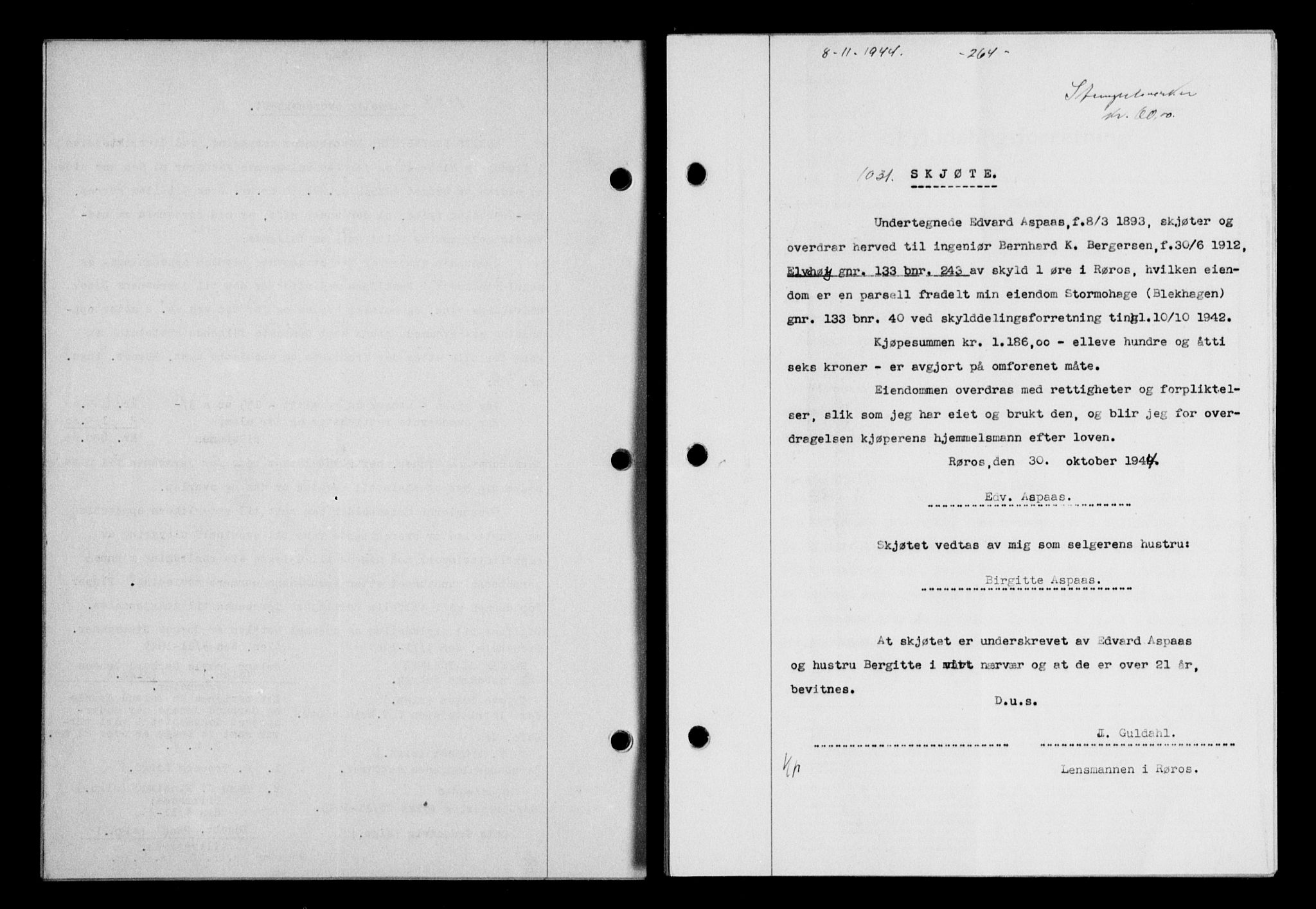 Gauldal sorenskriveri, SAT/A-0014/1/2/2C/L0058: Mortgage book no. 63, 1944-1945, Diary no: : 1031/1944