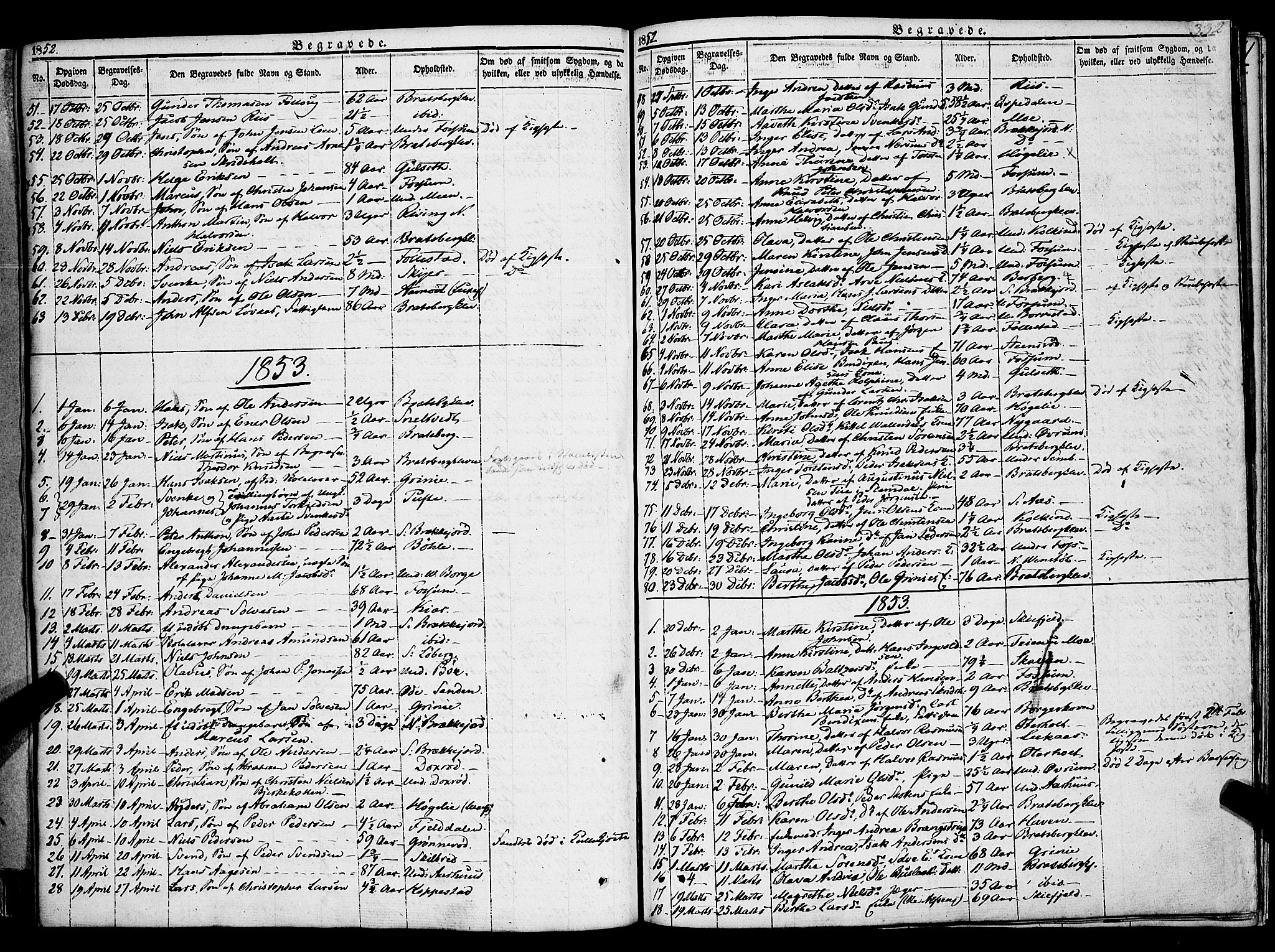 Gjerpen kirkebøker, SAKO/A-265/F/Fa/L0007b: Parish register (official) no. I 7B, 1834-1857, p. 332