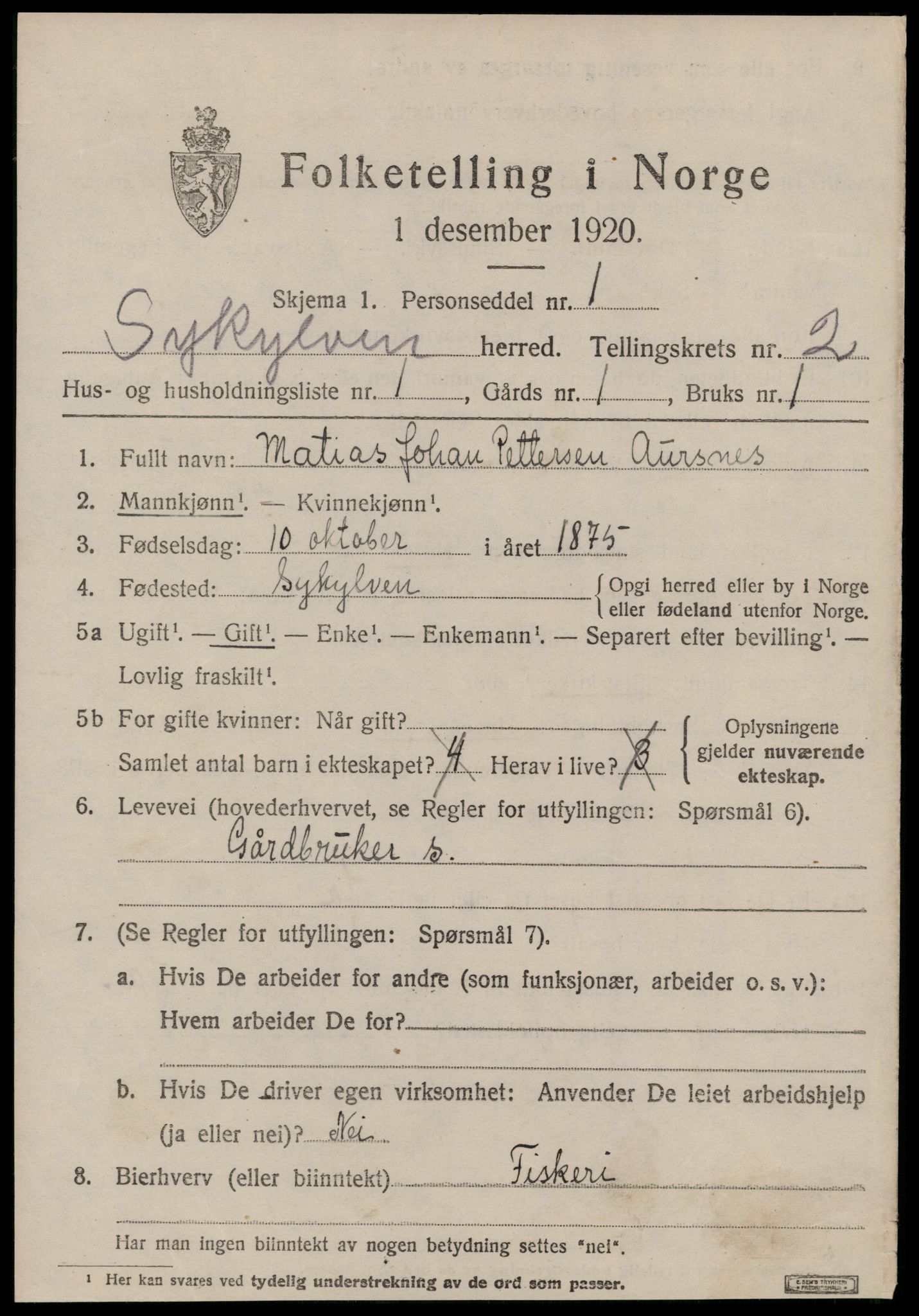 SAT, 1920 census for Sykkylven, 1920, p. 1361