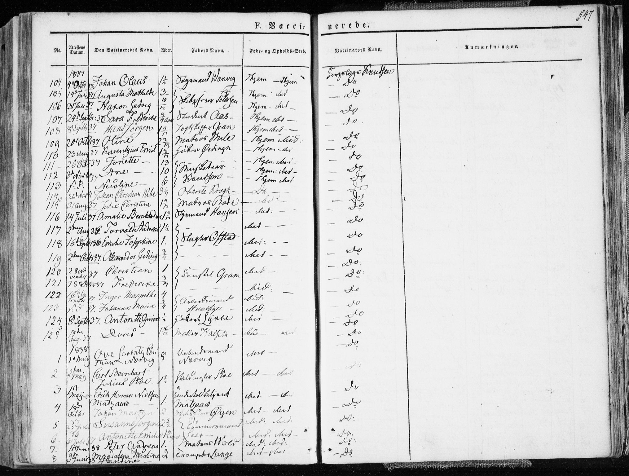 Ministerialprotokoller, klokkerbøker og fødselsregistre - Sør-Trøndelag, SAT/A-1456/601/L0047: Parish register (official) no. 601A15, 1831-1839, p. 547
