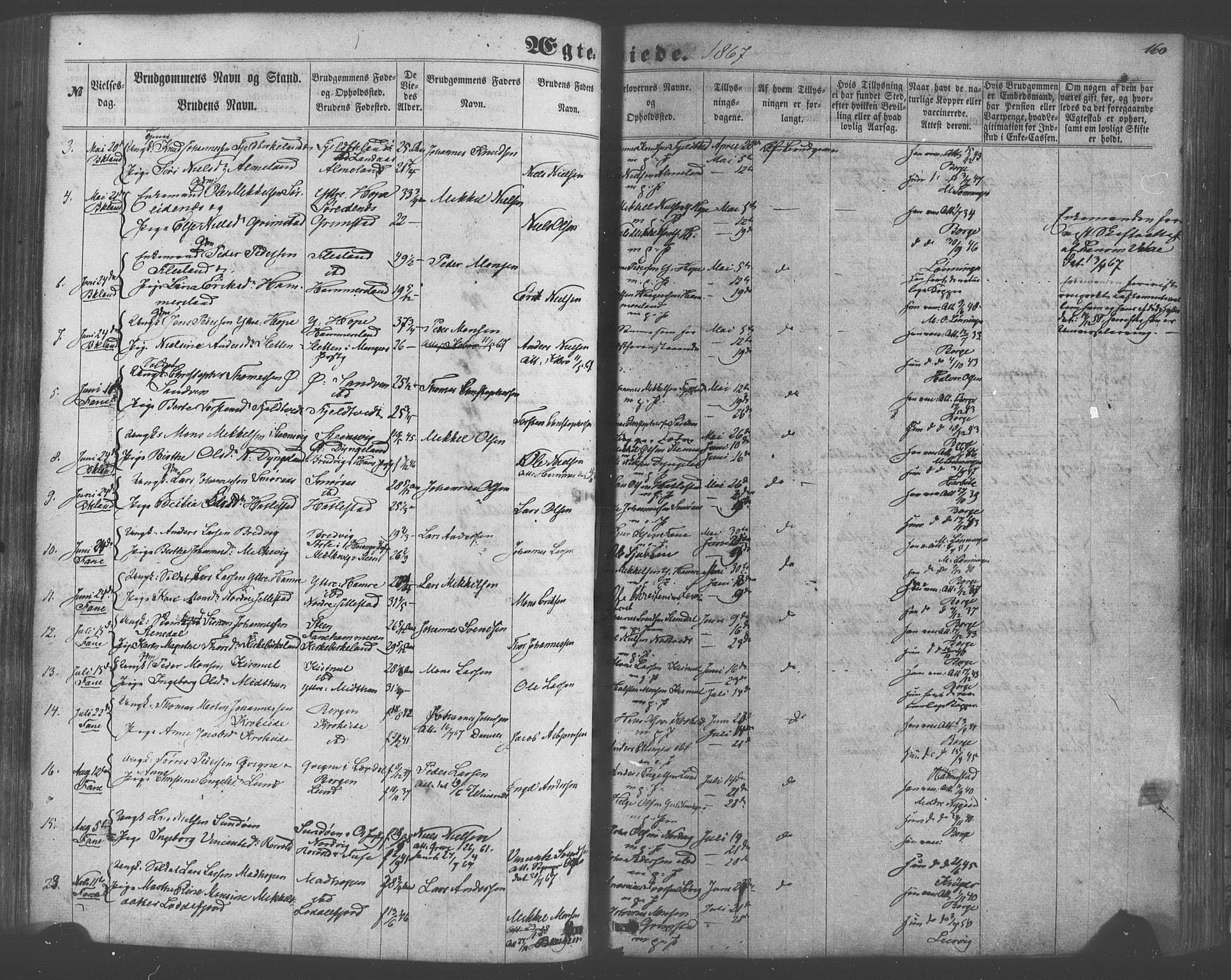 Fana Sokneprestembete, AV/SAB-A-75101/H/Haa/Haaa/L0012: Parish register (official) no. A 12, 1862-1878, p. 160