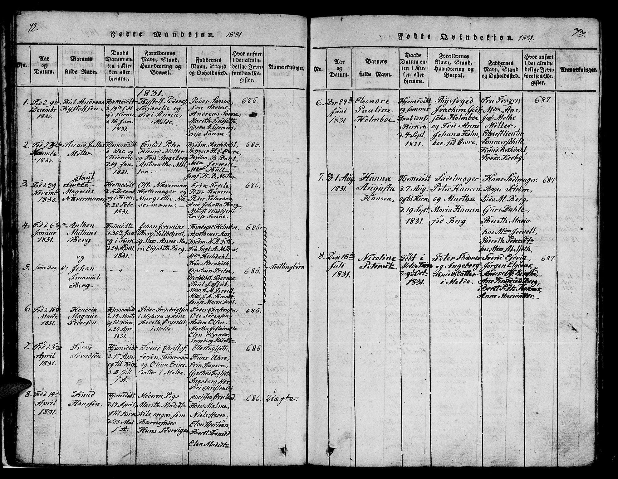 Ministerialprotokoller, klokkerbøker og fødselsregistre - Møre og Romsdal, SAT/A-1454/558/L0700: Parish register (copy) no. 558C01, 1818-1868, p. 72-73