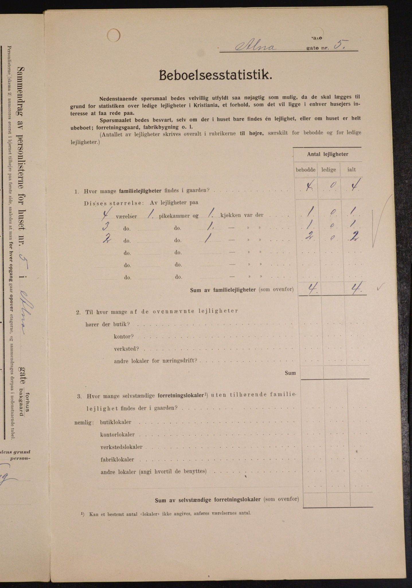 OBA, Municipal Census 1909 for Kristiania, 1909, p. 1168