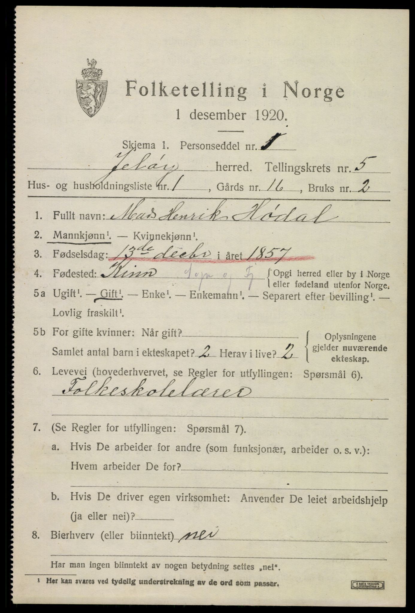 SAO, 1920 census for Moss land district, 1920, p. 6309