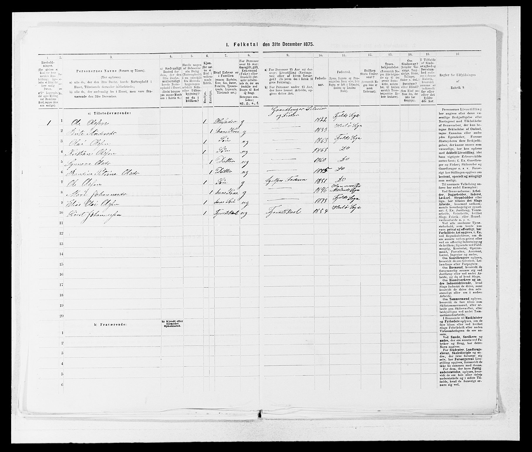 SAB, 1875 census for 1246P Fjell, 1875, p. 537