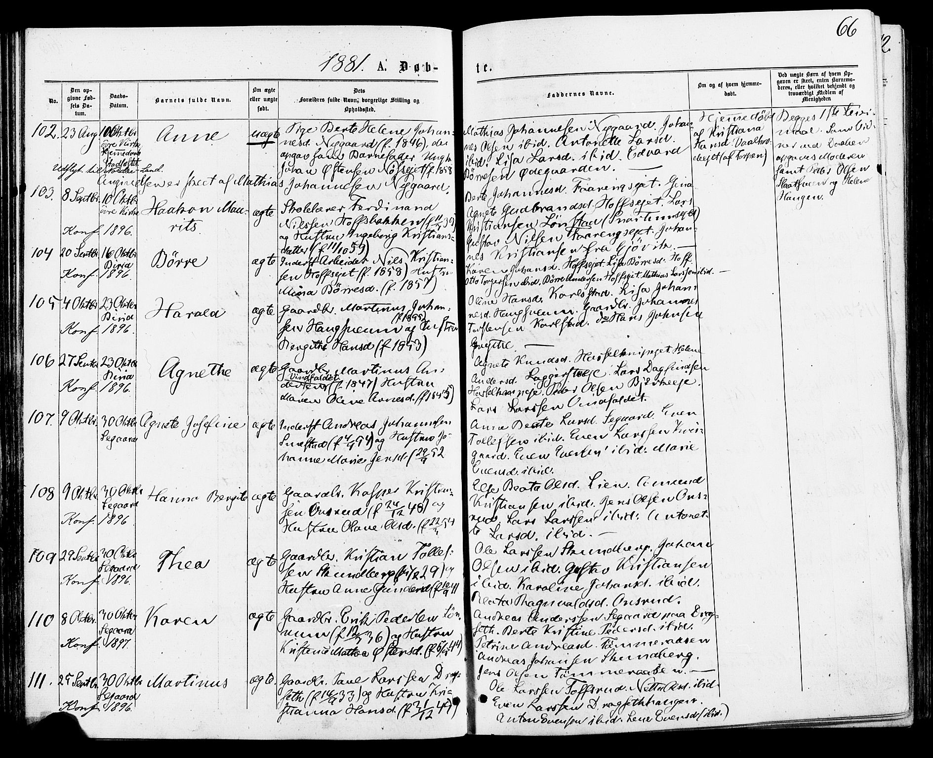 Biri prestekontor, AV/SAH-PREST-096/H/Ha/Haa/L0006: Parish register (official) no. 6, 1877-1886, p. 66